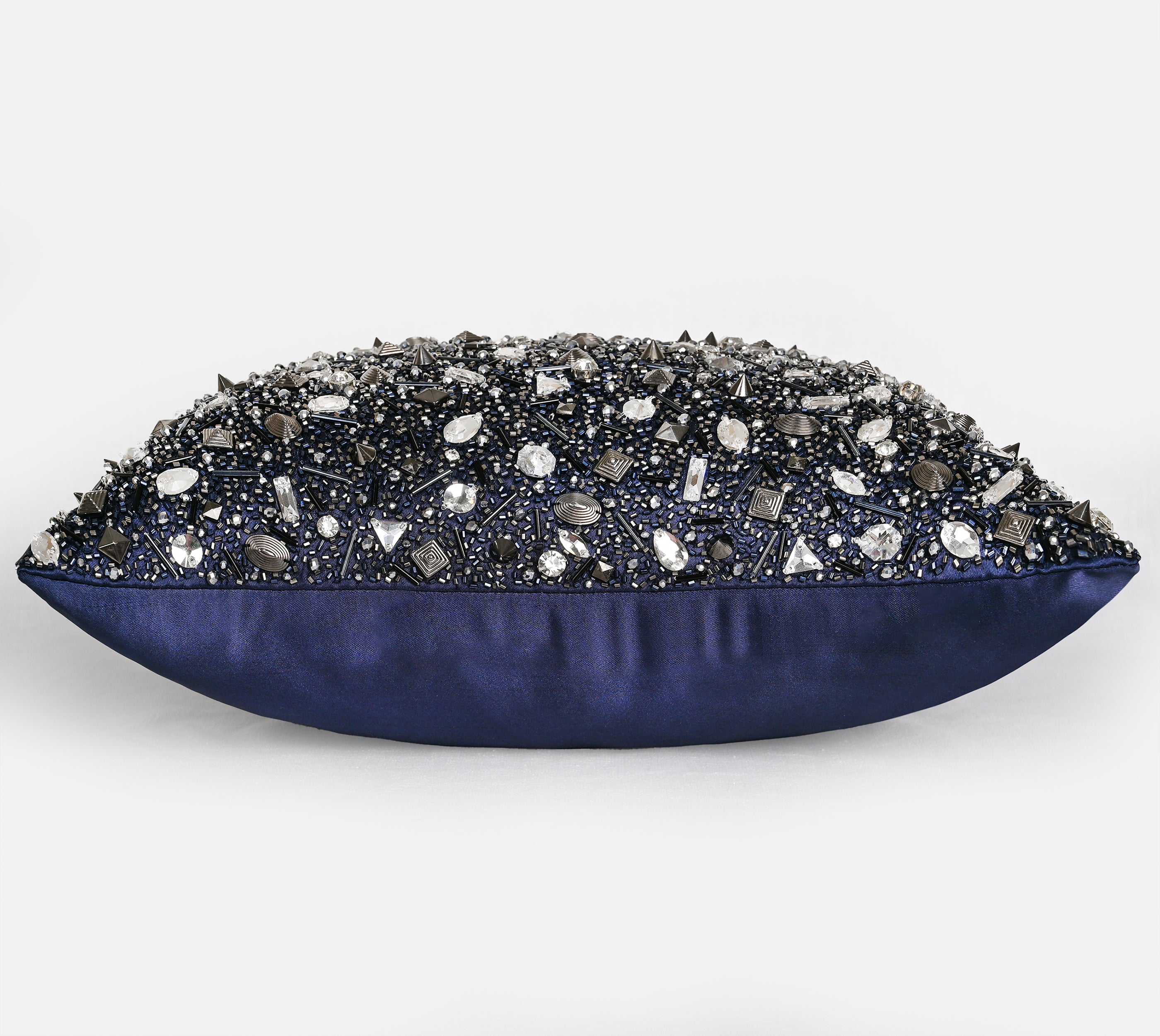 FORTUNE Navy Blue Bling Satin Cushion Cover