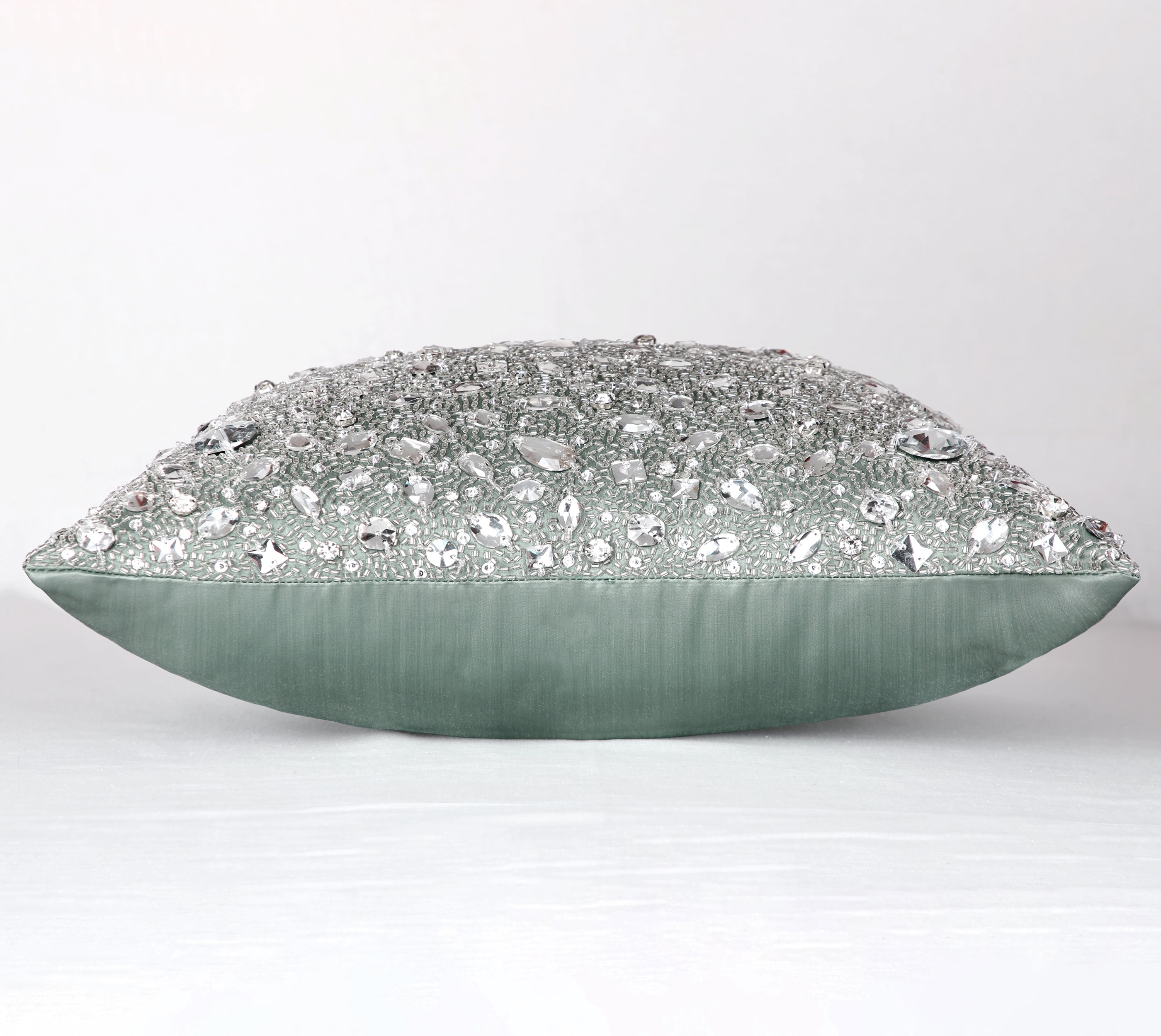 FORTUNE Sage Green Bling Satin Cushion Cover