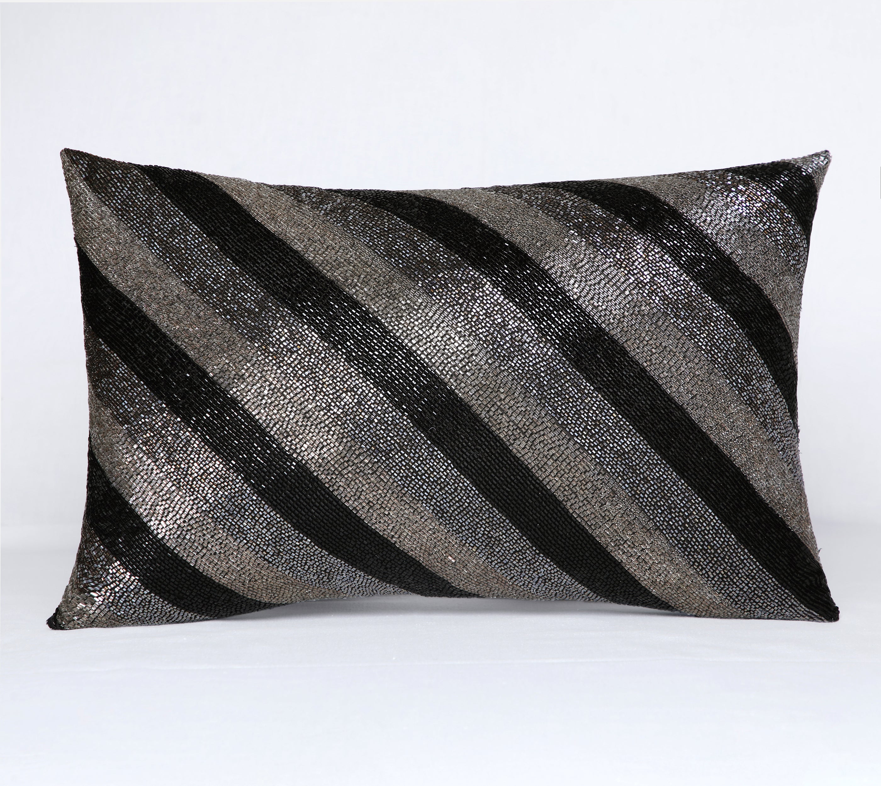 GLAM Black Grey Beaded Cushion Cover
