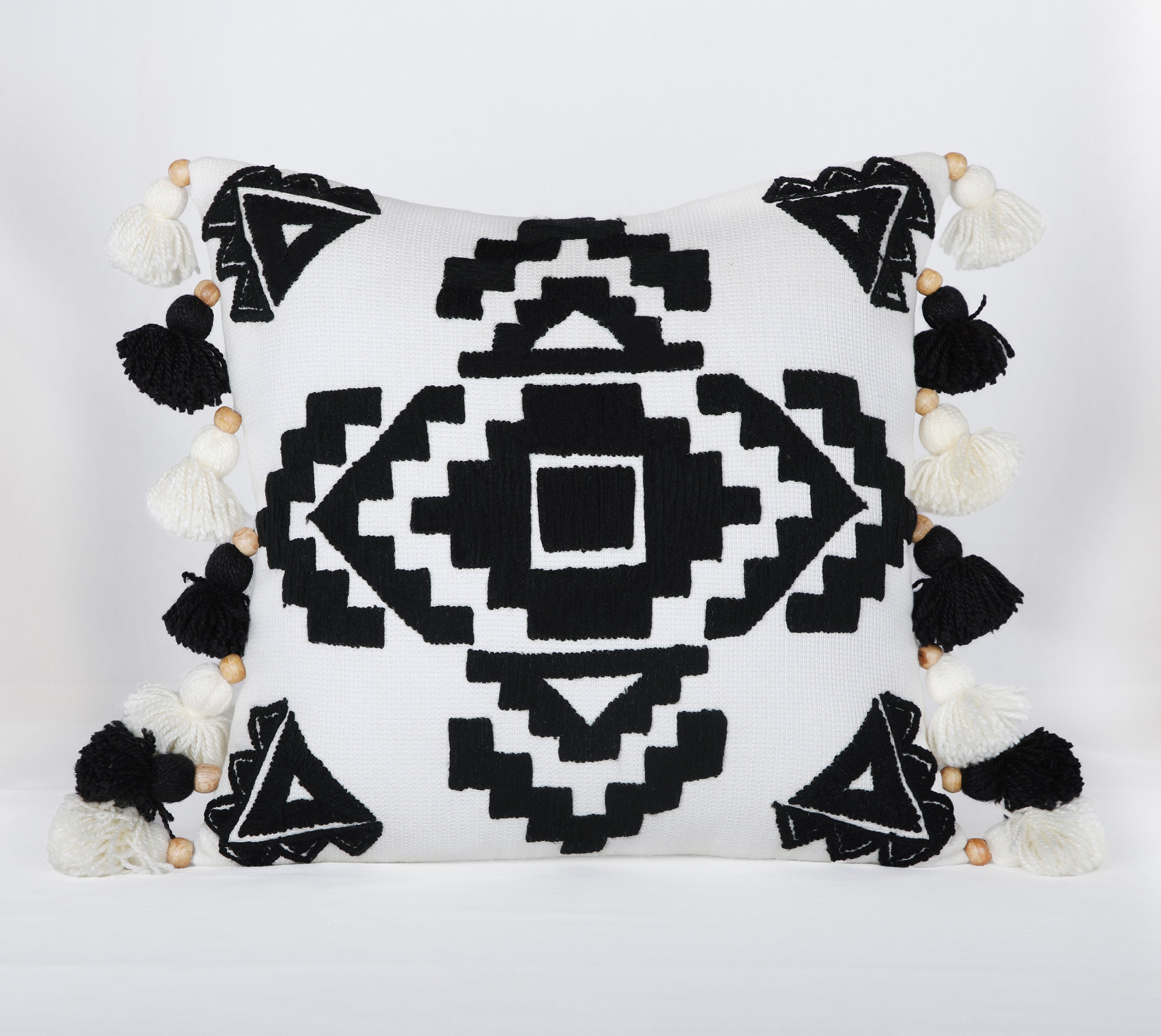 NAVAJO Off white Black Cotton Cushion Cover