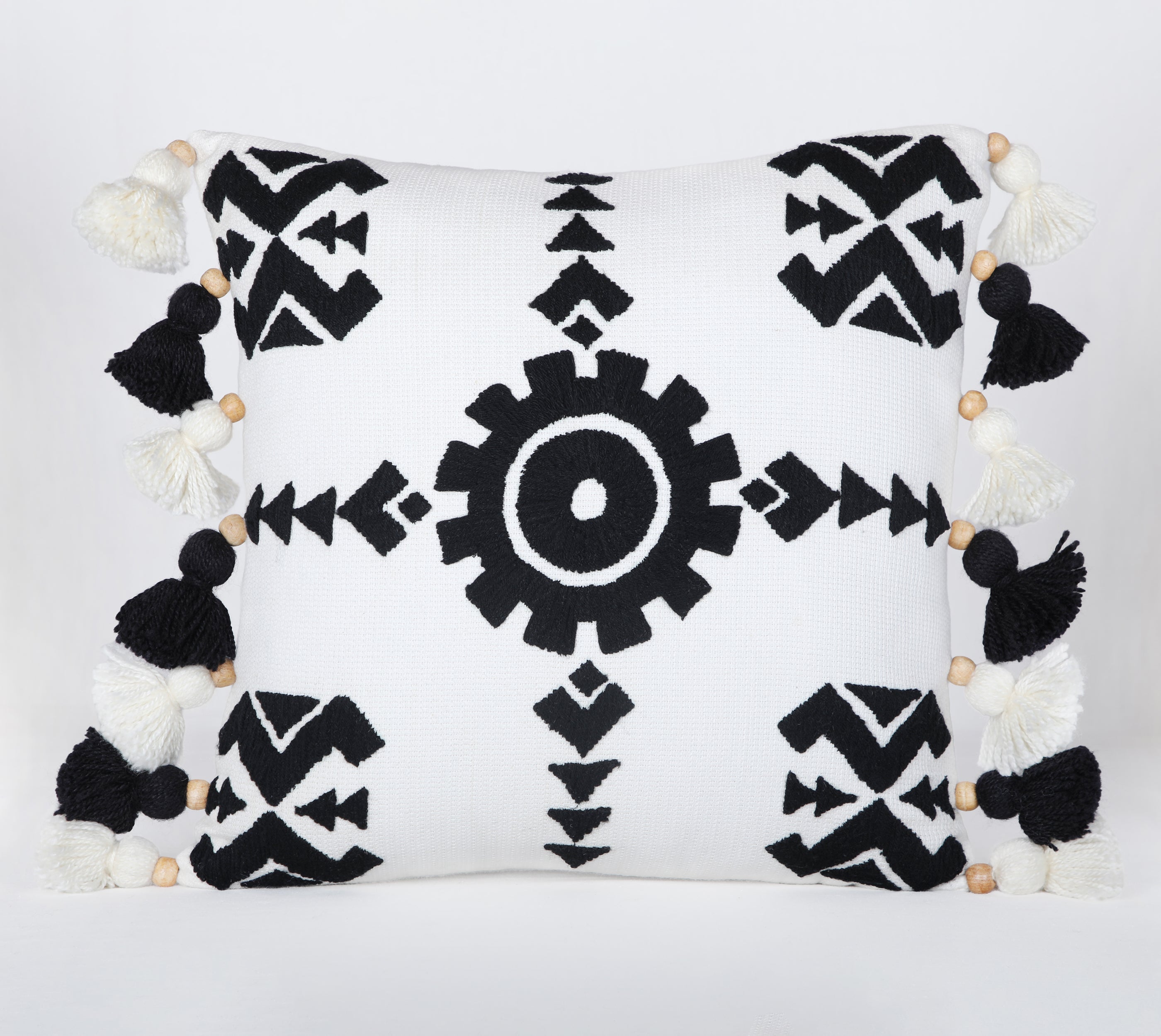 NAVAJO Off white Black Cotton Cushion Cover