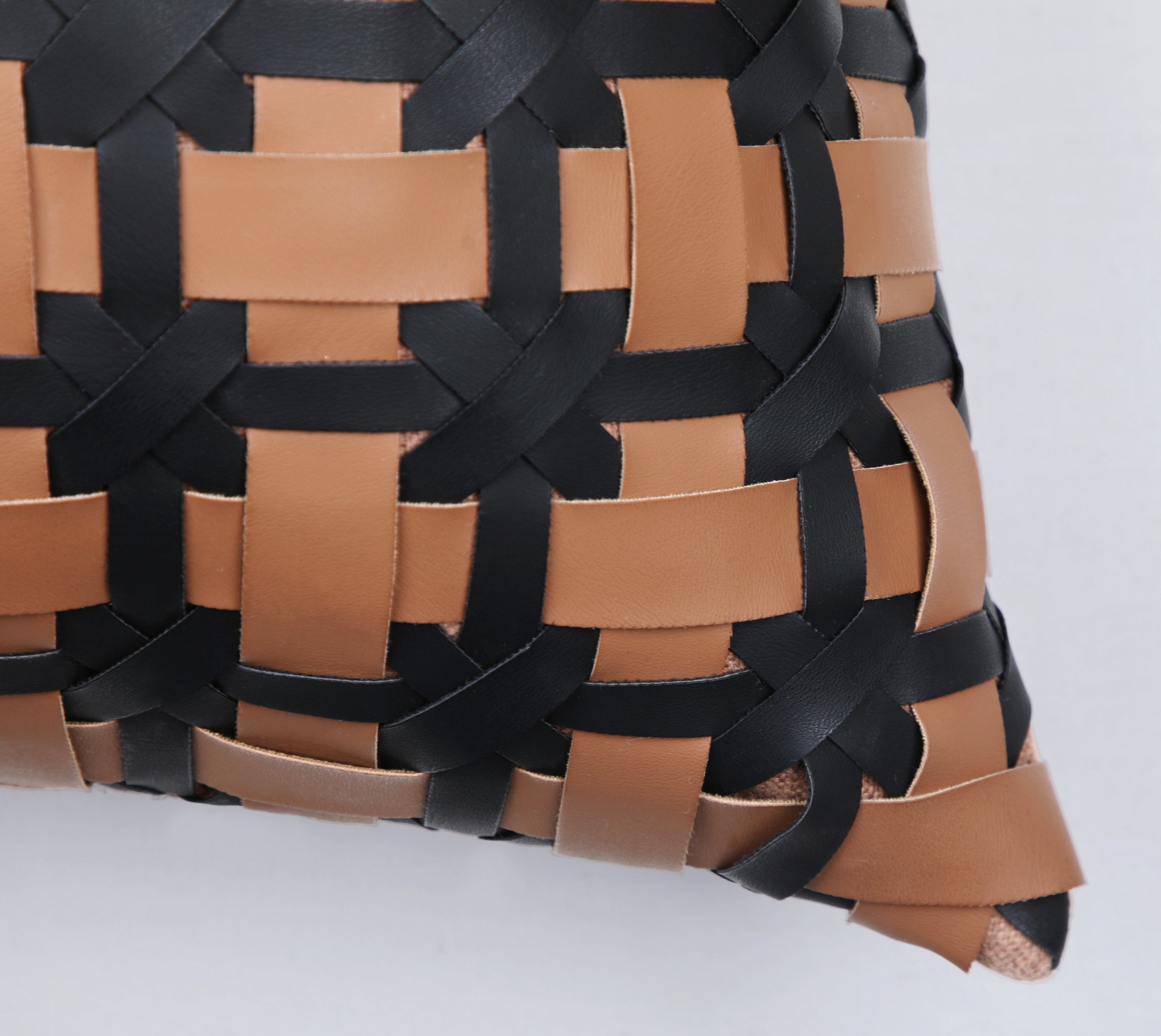 DREAMWEAVER Brown Black Faux Leather Cushion Cover