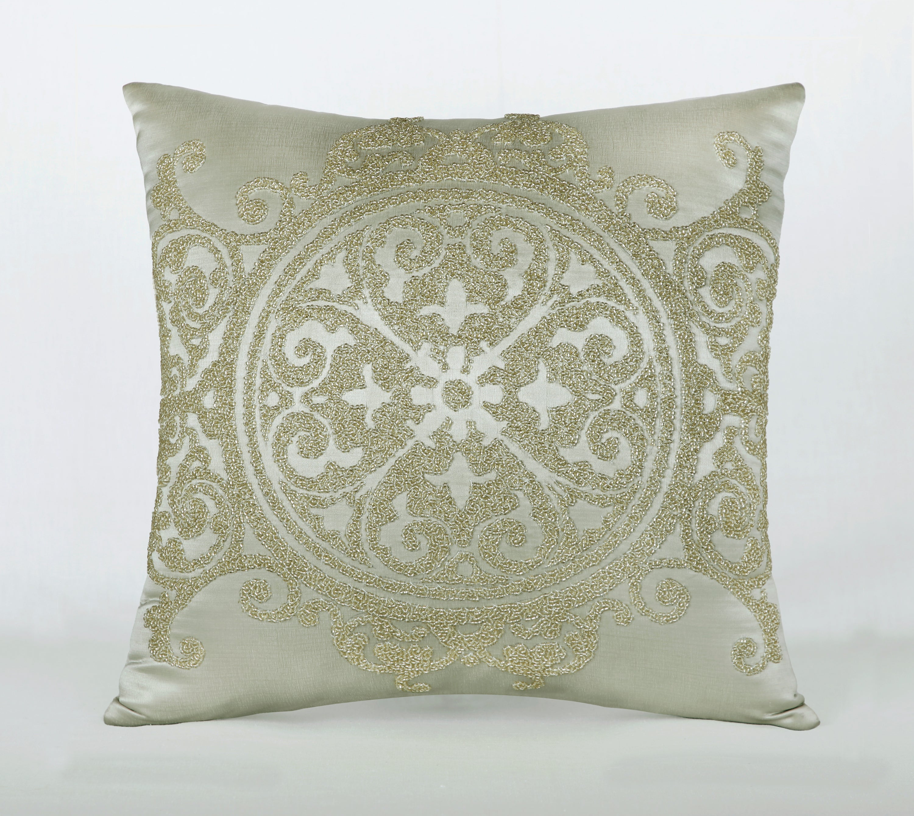 PATINA Light Green Gold Beaded Cushion Cover