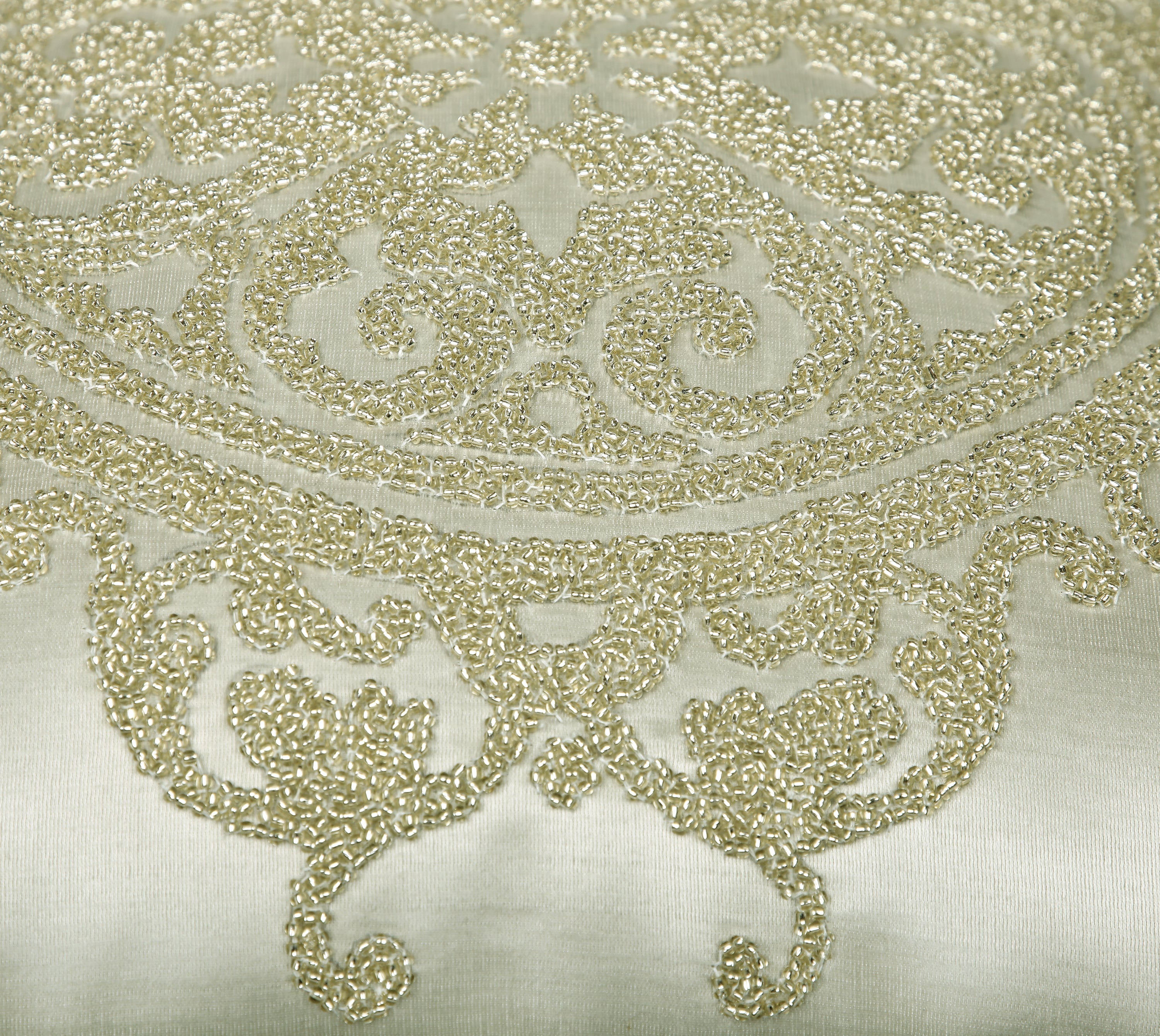 PATINA Light Green Gold Beaded Cushion Cover