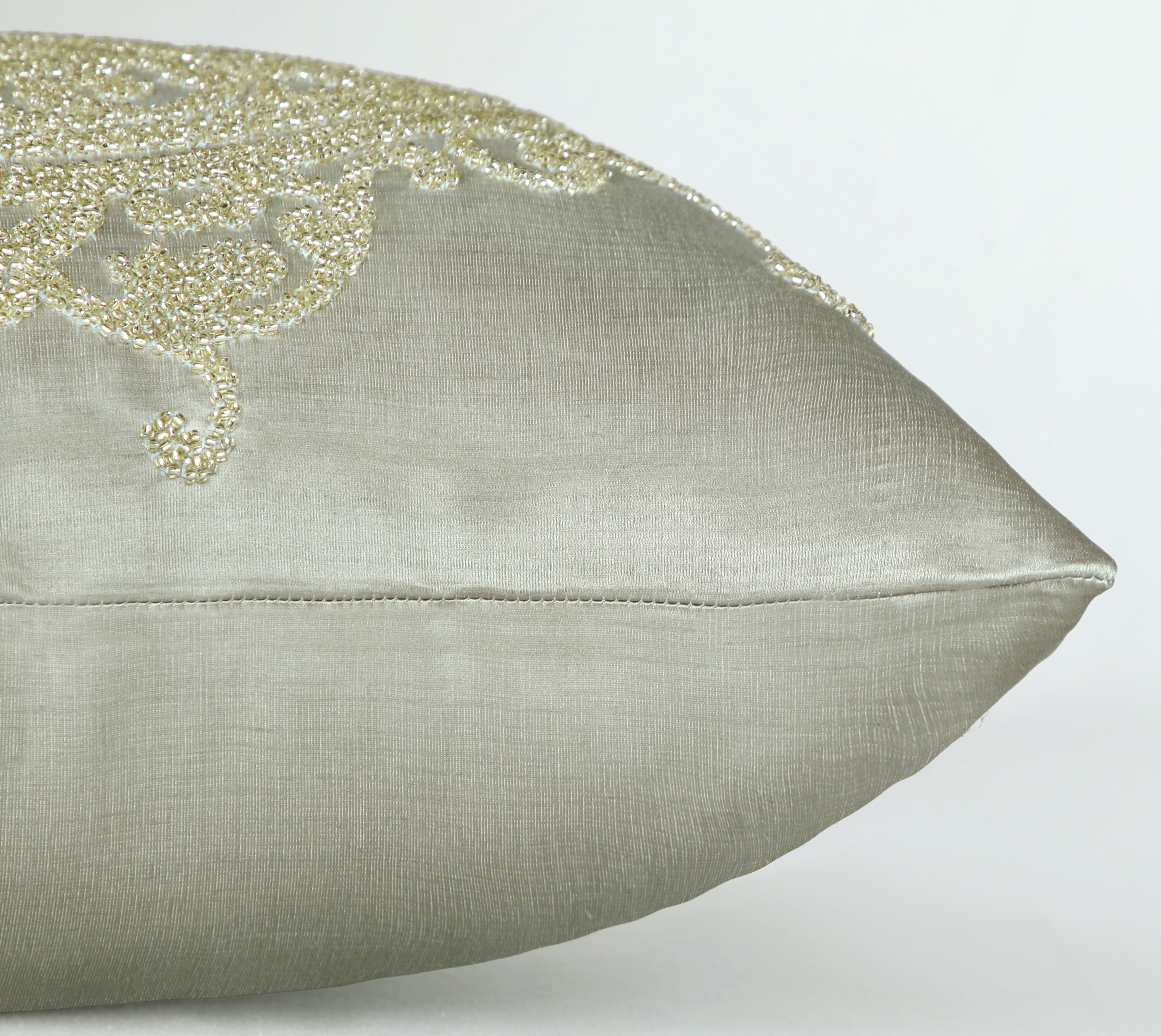 PATINA Light Green Gold Beaded Cushion Cover