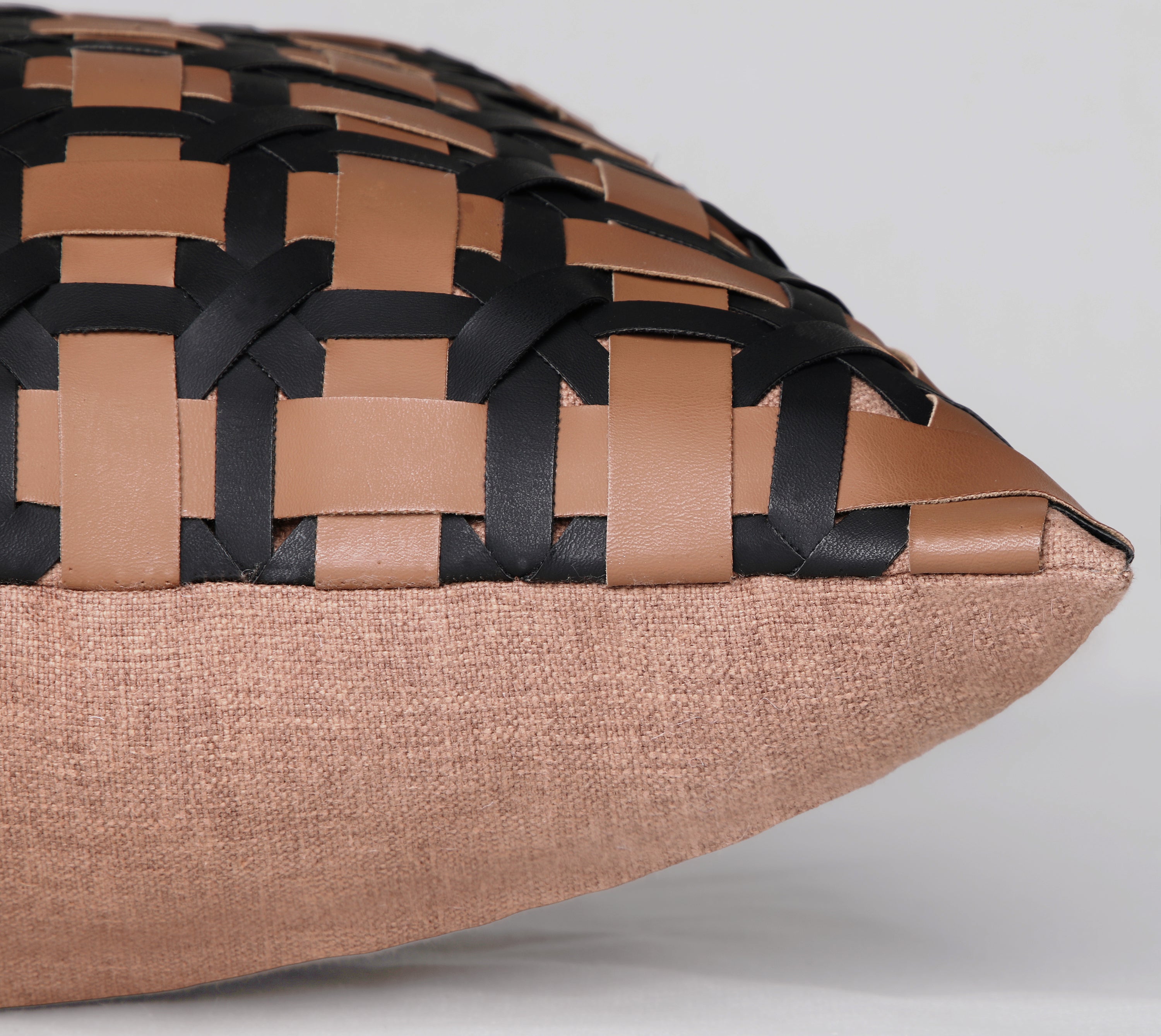 DREAMWEAVER Brown Black Faux Leather Cushion Cover