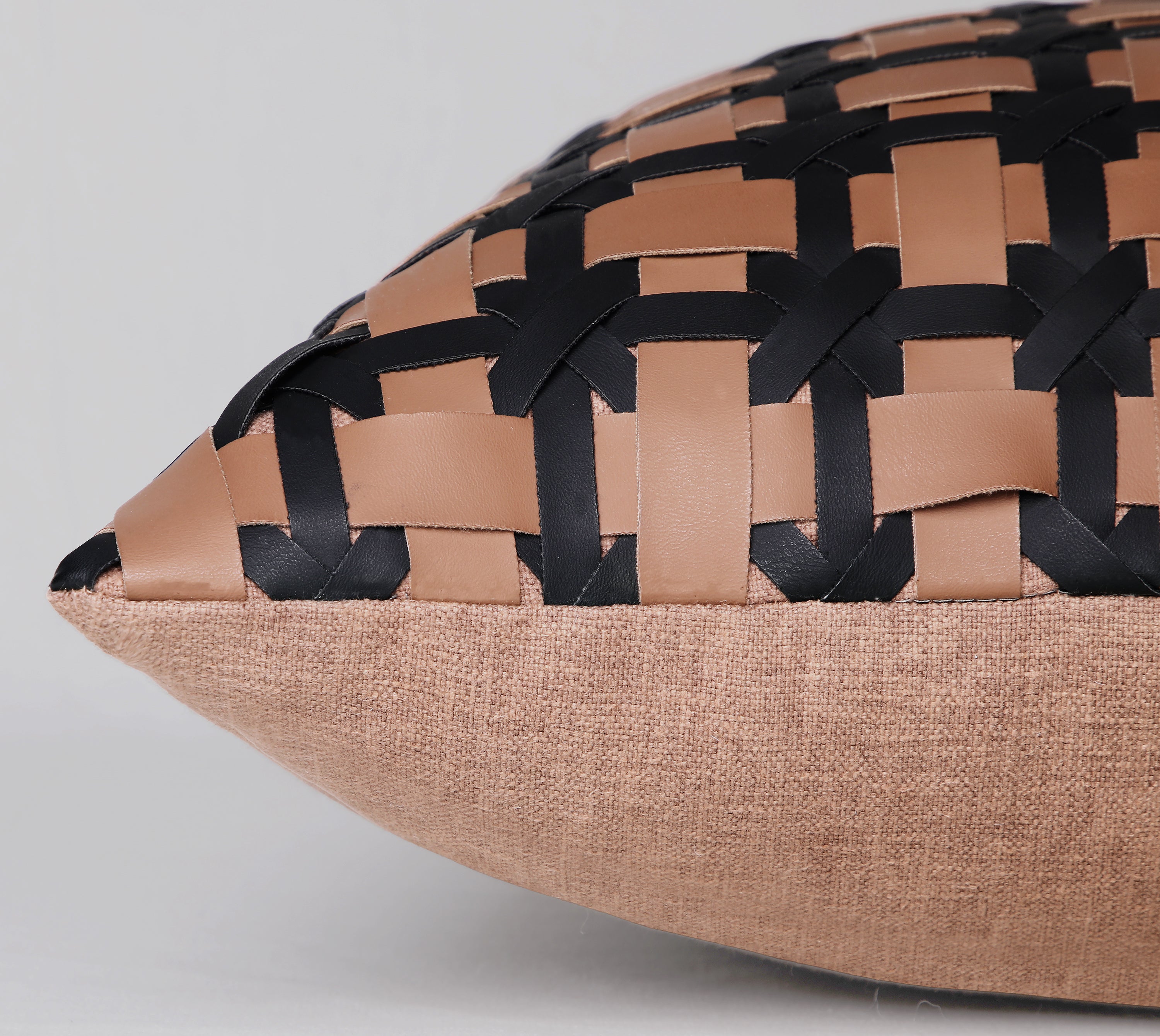 DREAMWEAVER Brown Black Faux Leather Cushion Cover