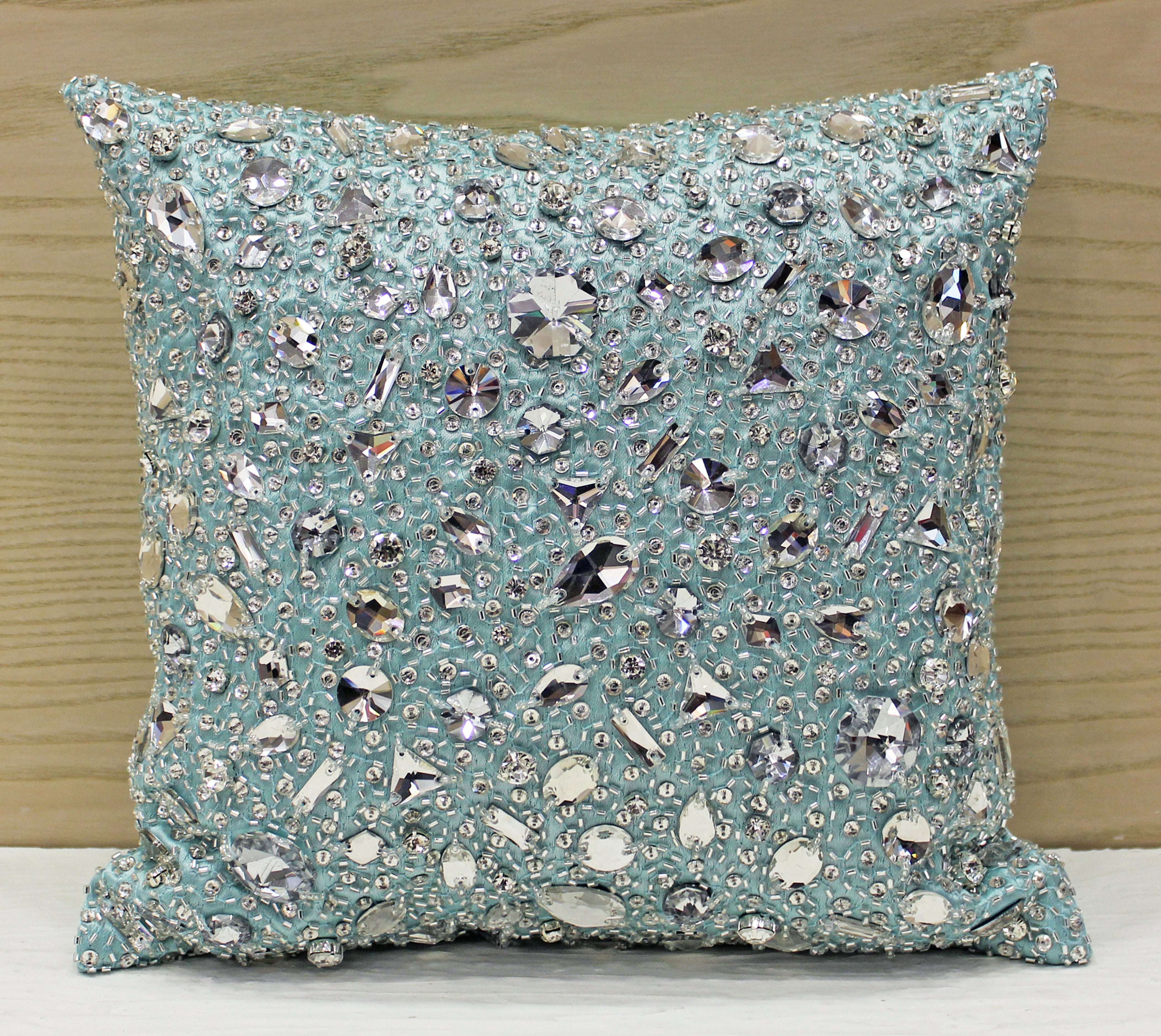 FORTUNE Light Blue and Silver Bling Cushion Cover