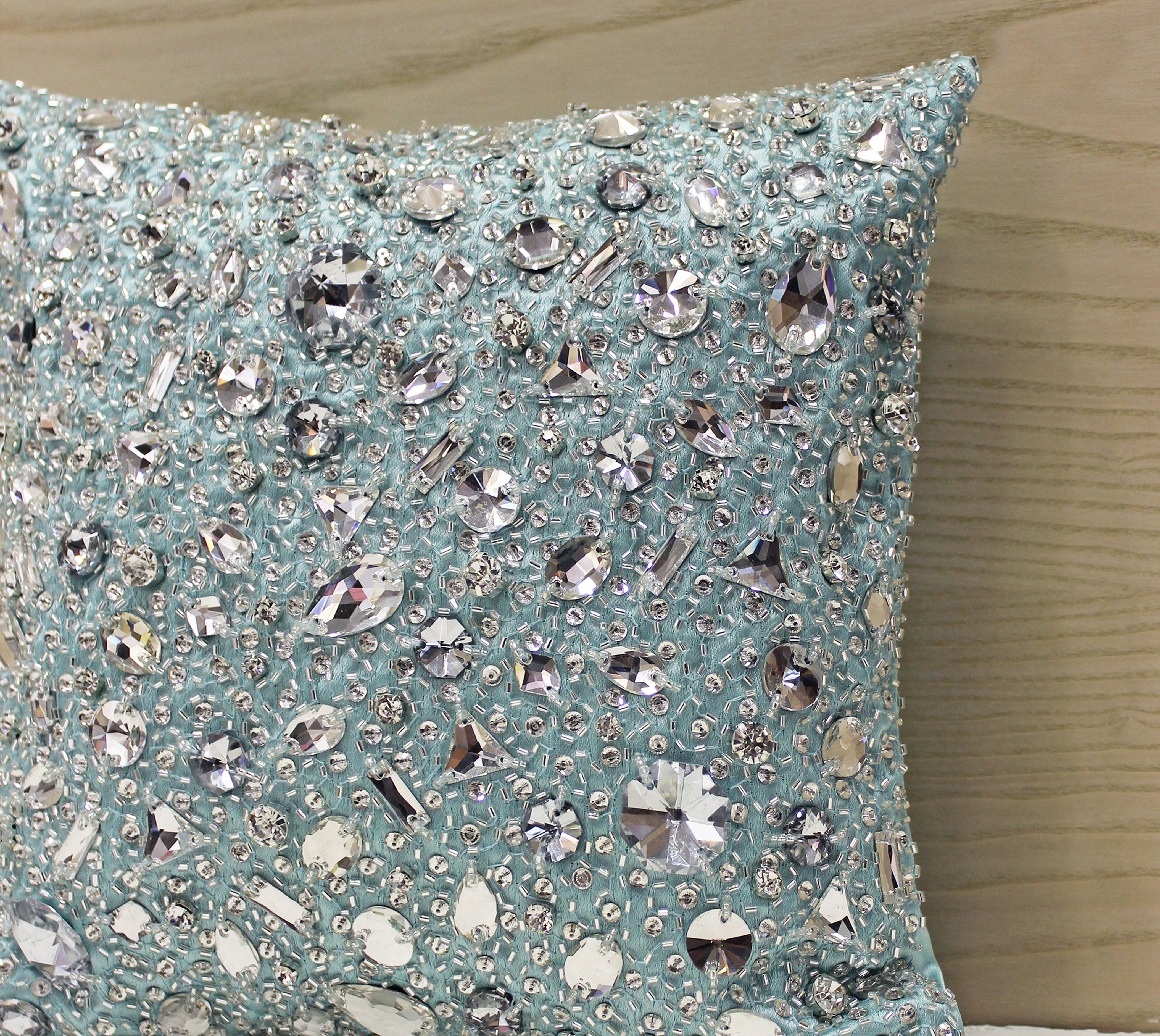 FORTUNE Light Blue and Silver Bling Cushion Cover