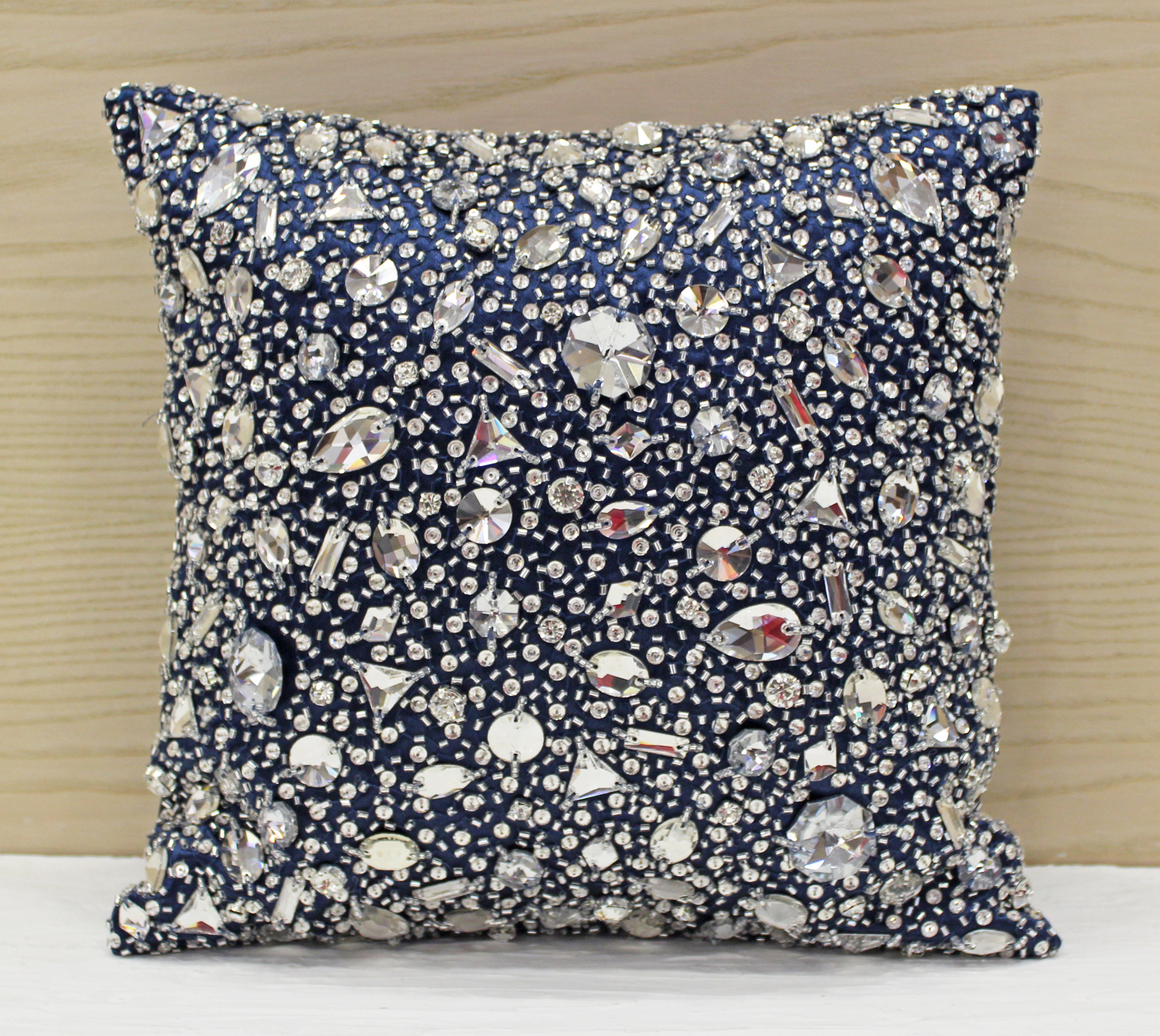 FORTUNE Navy Blue and Silver Bling Cushion Cover