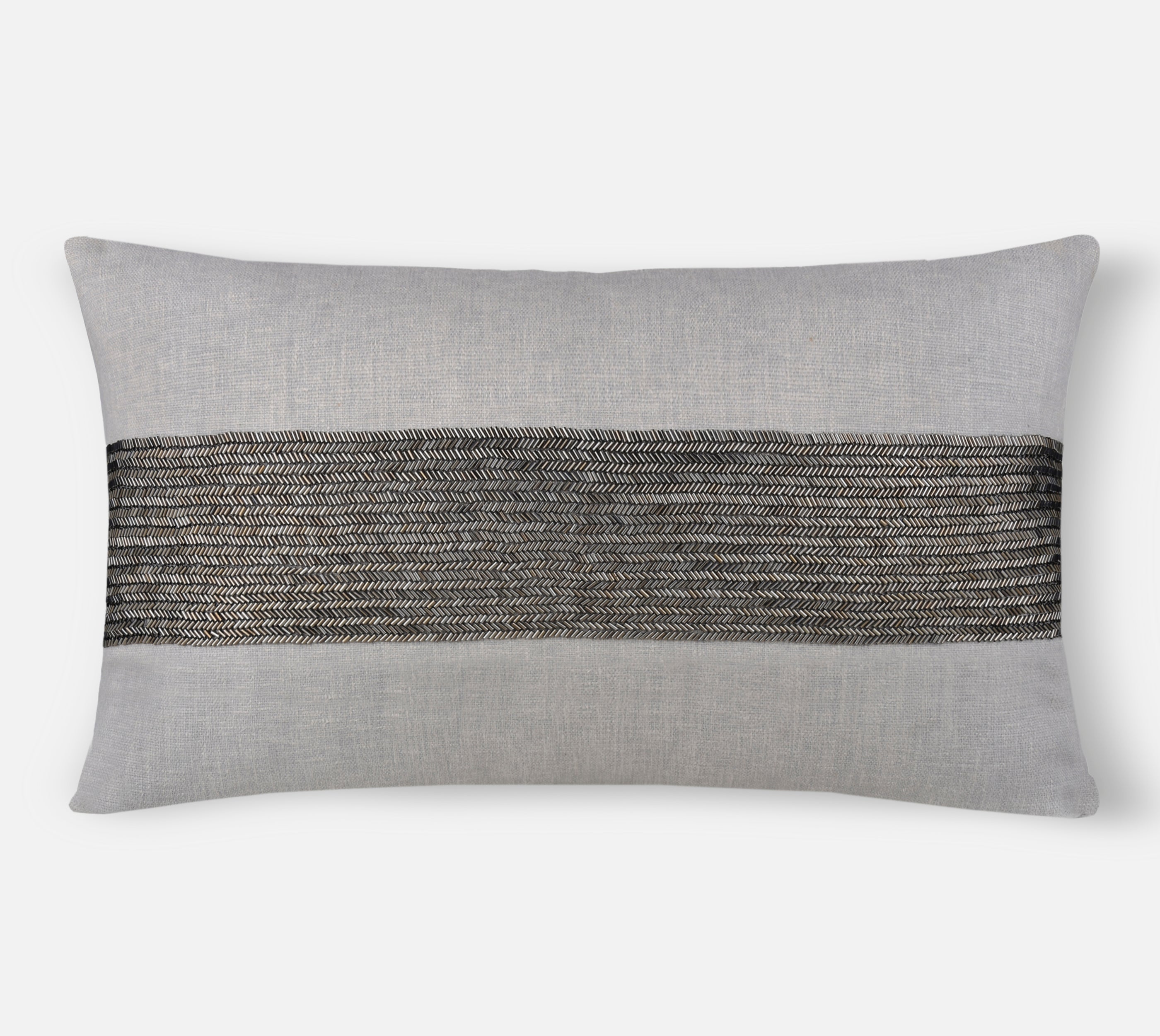 LUNA Grey Beaded Cotton Cushion Cover