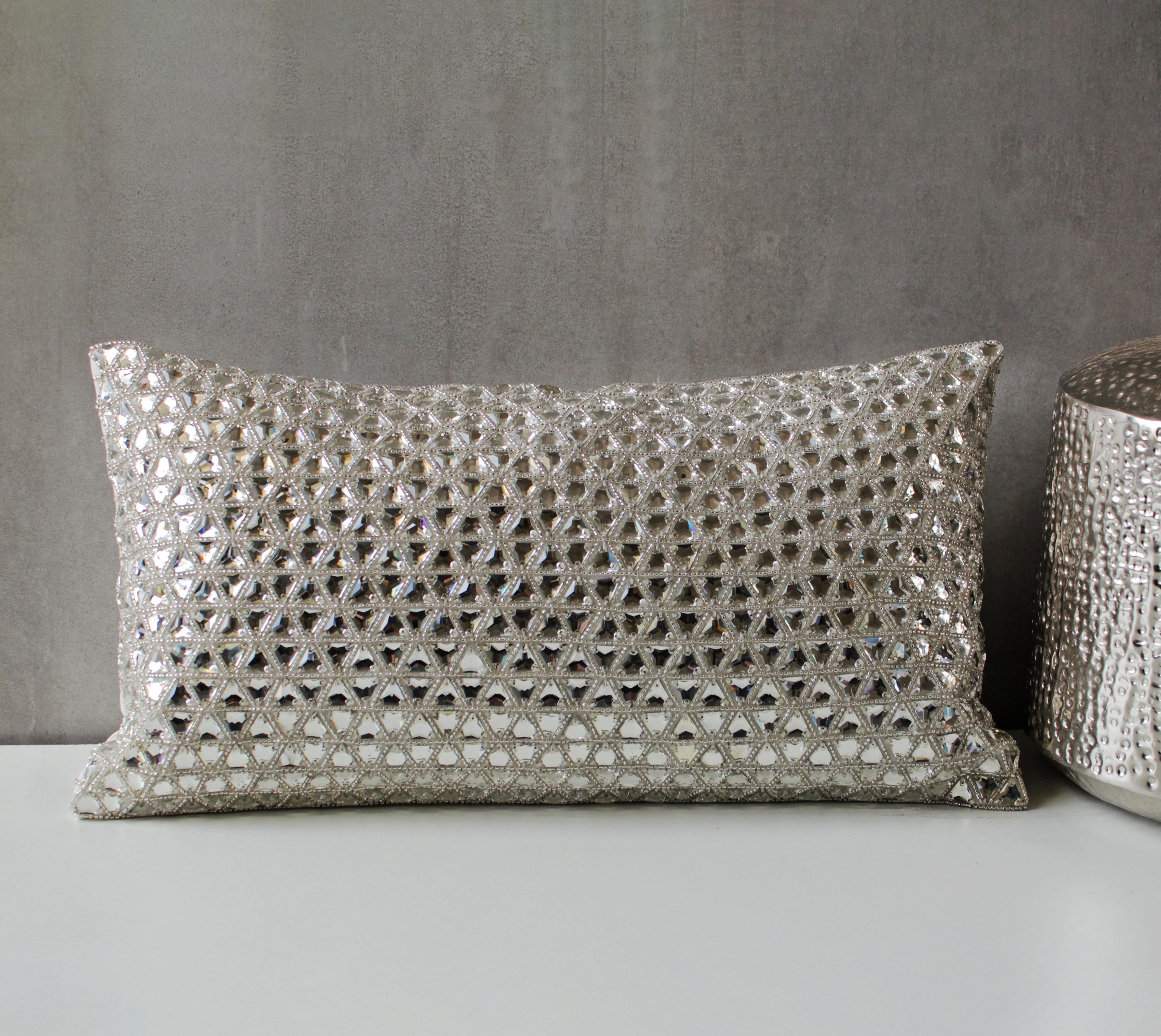 SOFIA White and Silver Rhinestone Cushion Cover