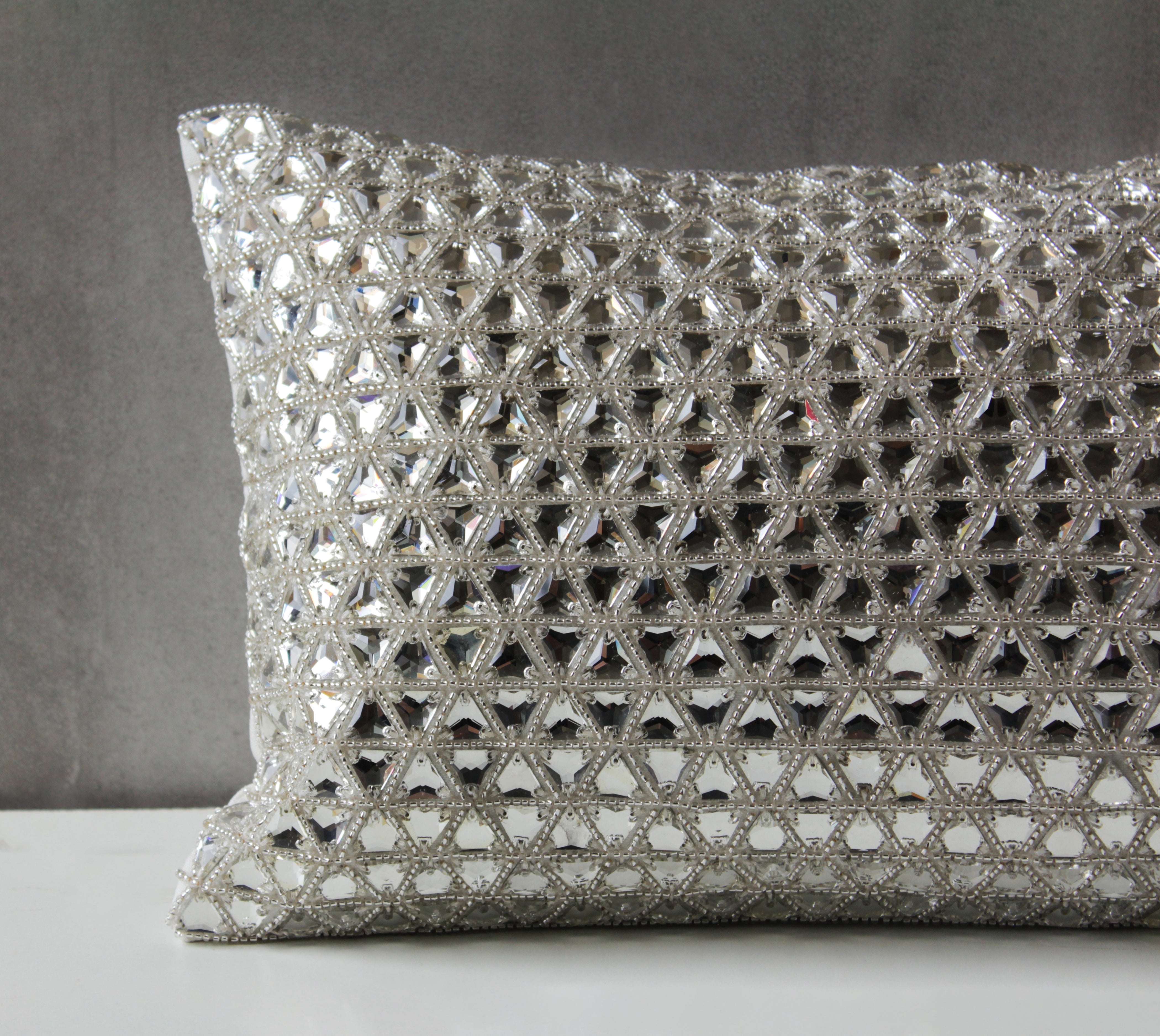 SOFIA White and Silver Rhinestone Cushion Cover