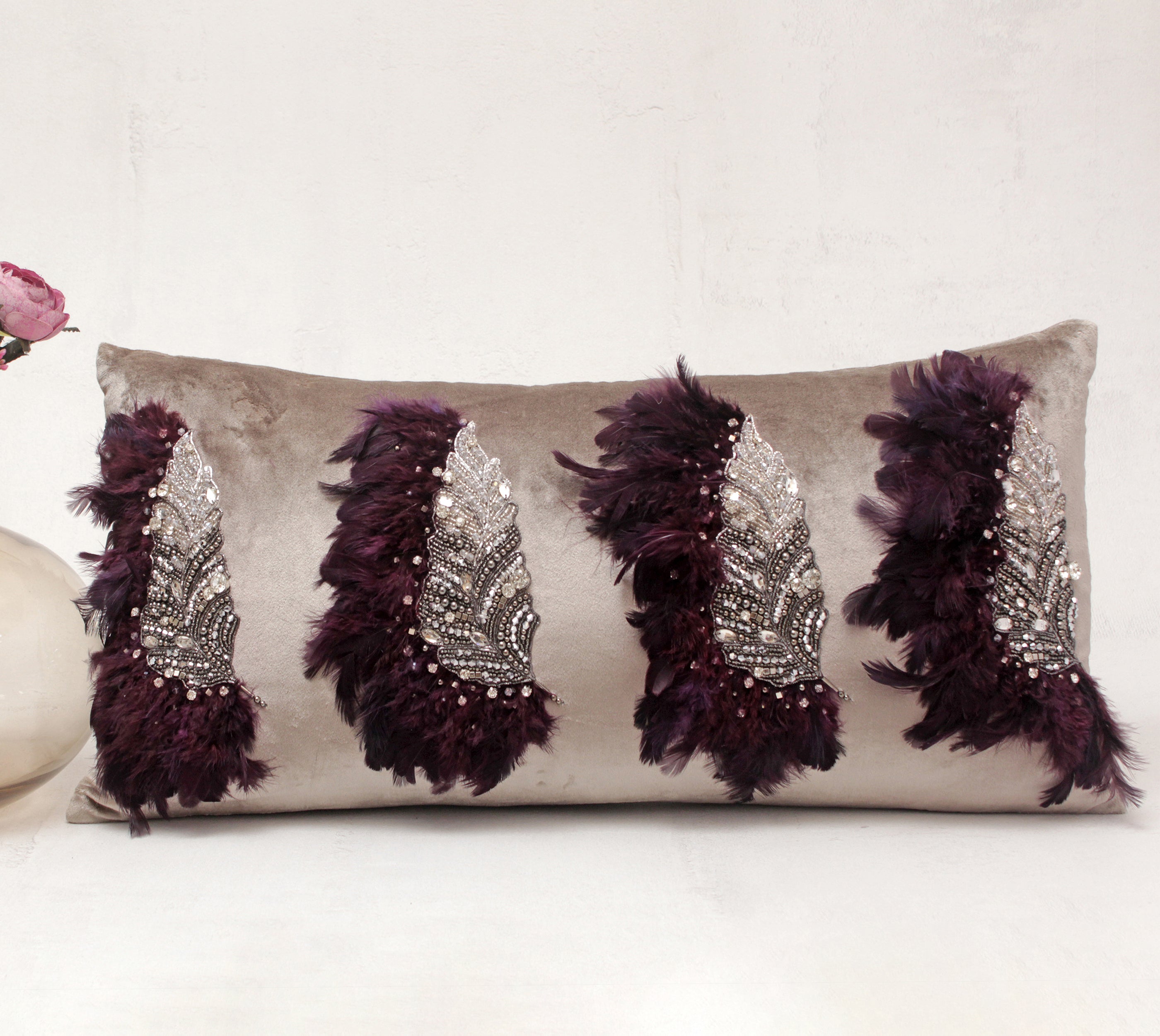 XENIA Taupe and Burgandy  Cushion Cover