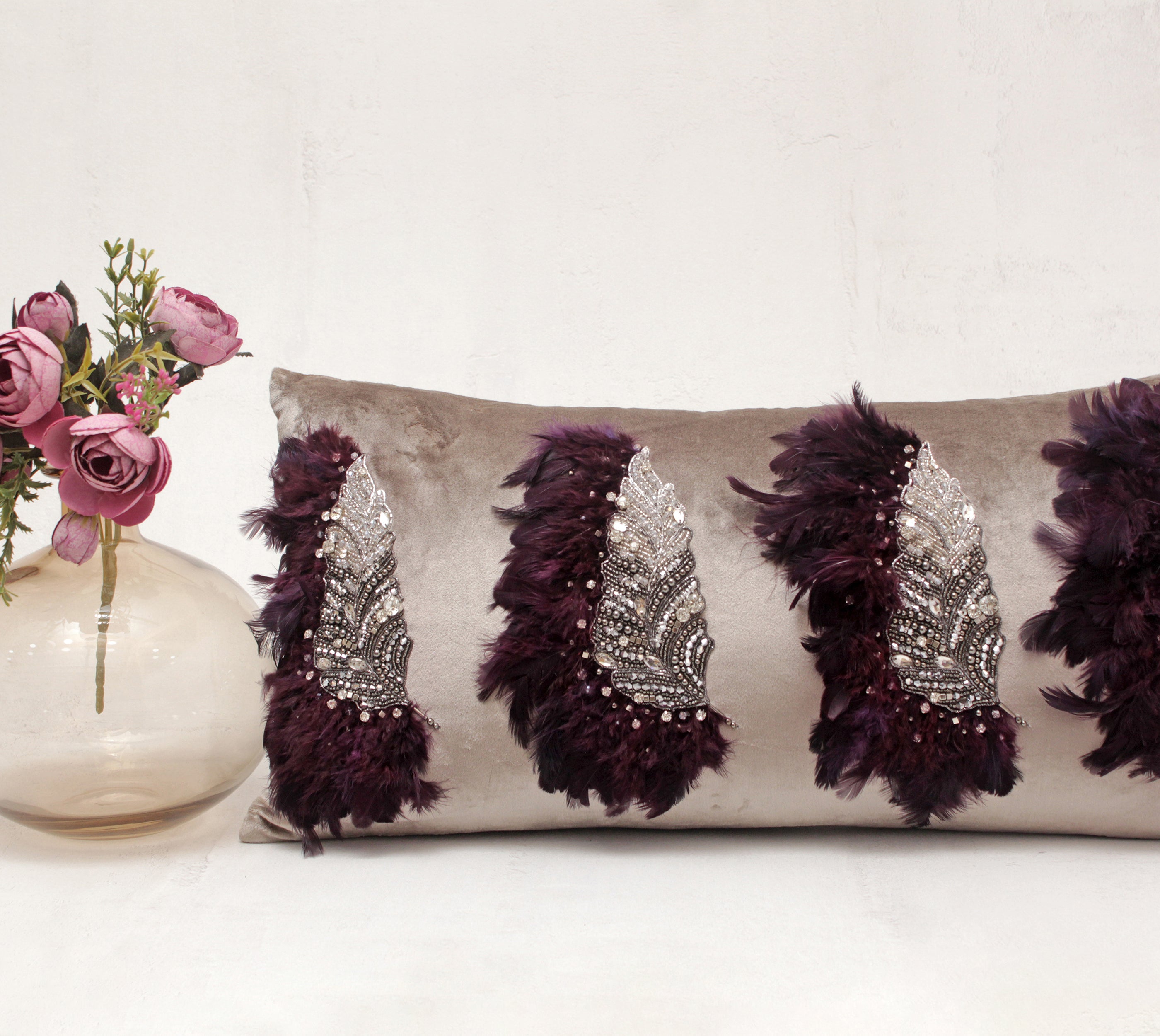 XENIA Taupe and Burgandy  Cushion Cover