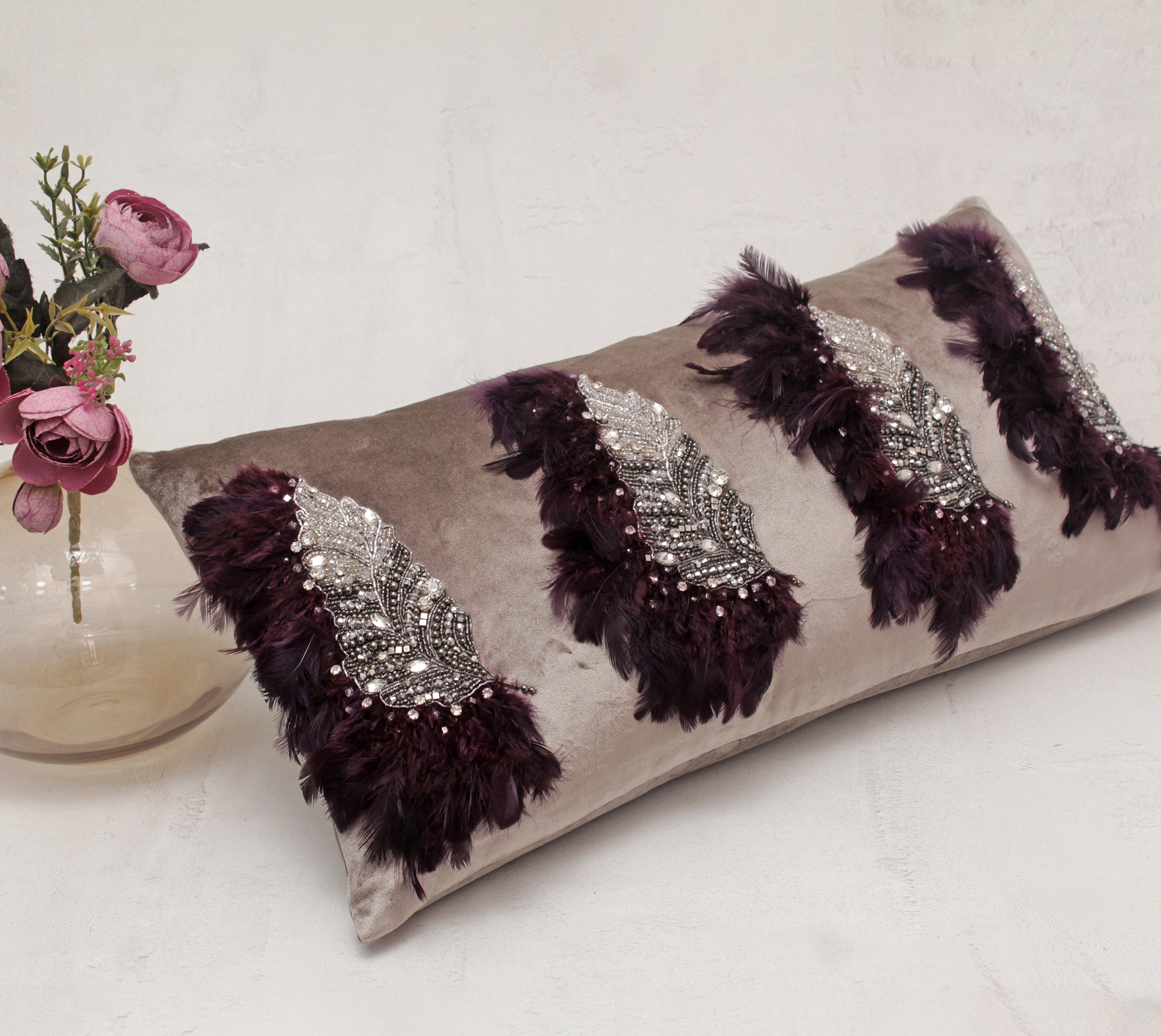 XENIA Taupe and Burgandy  Cushion Cover