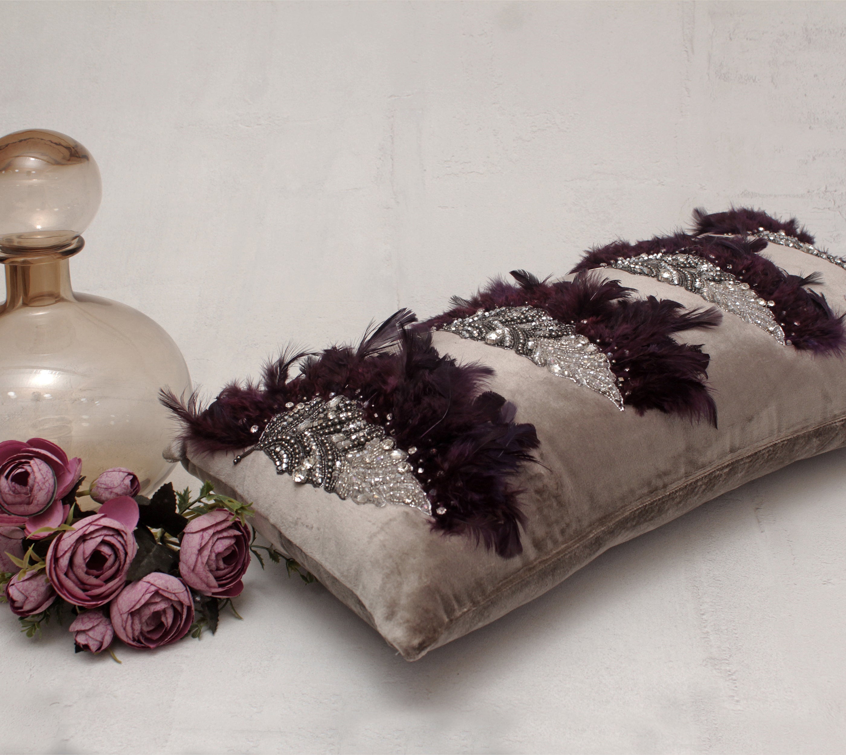 XENIA Taupe and Burgandy  Cushion Cover