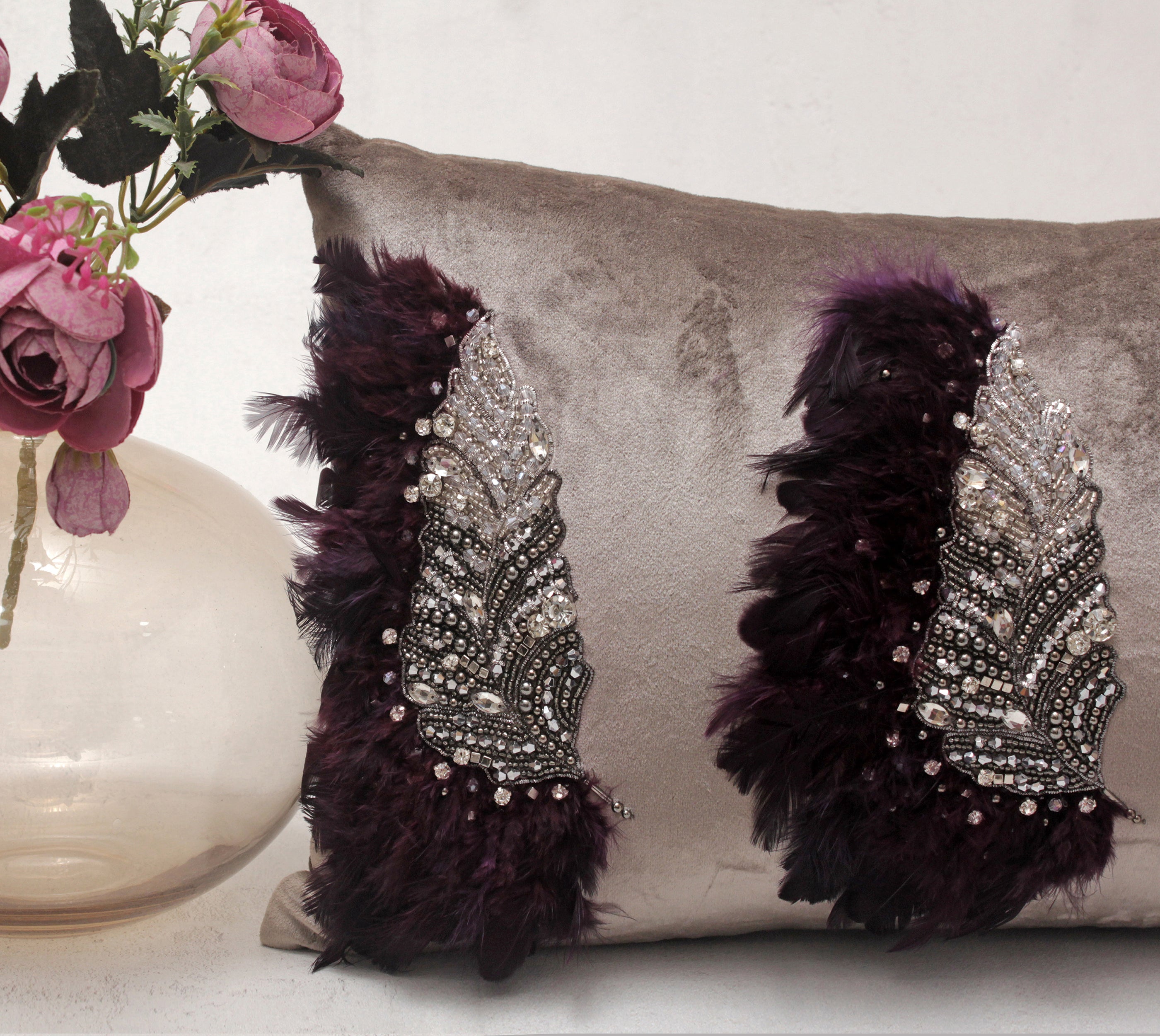 XENIA Taupe and Burgandy  Cushion Cover