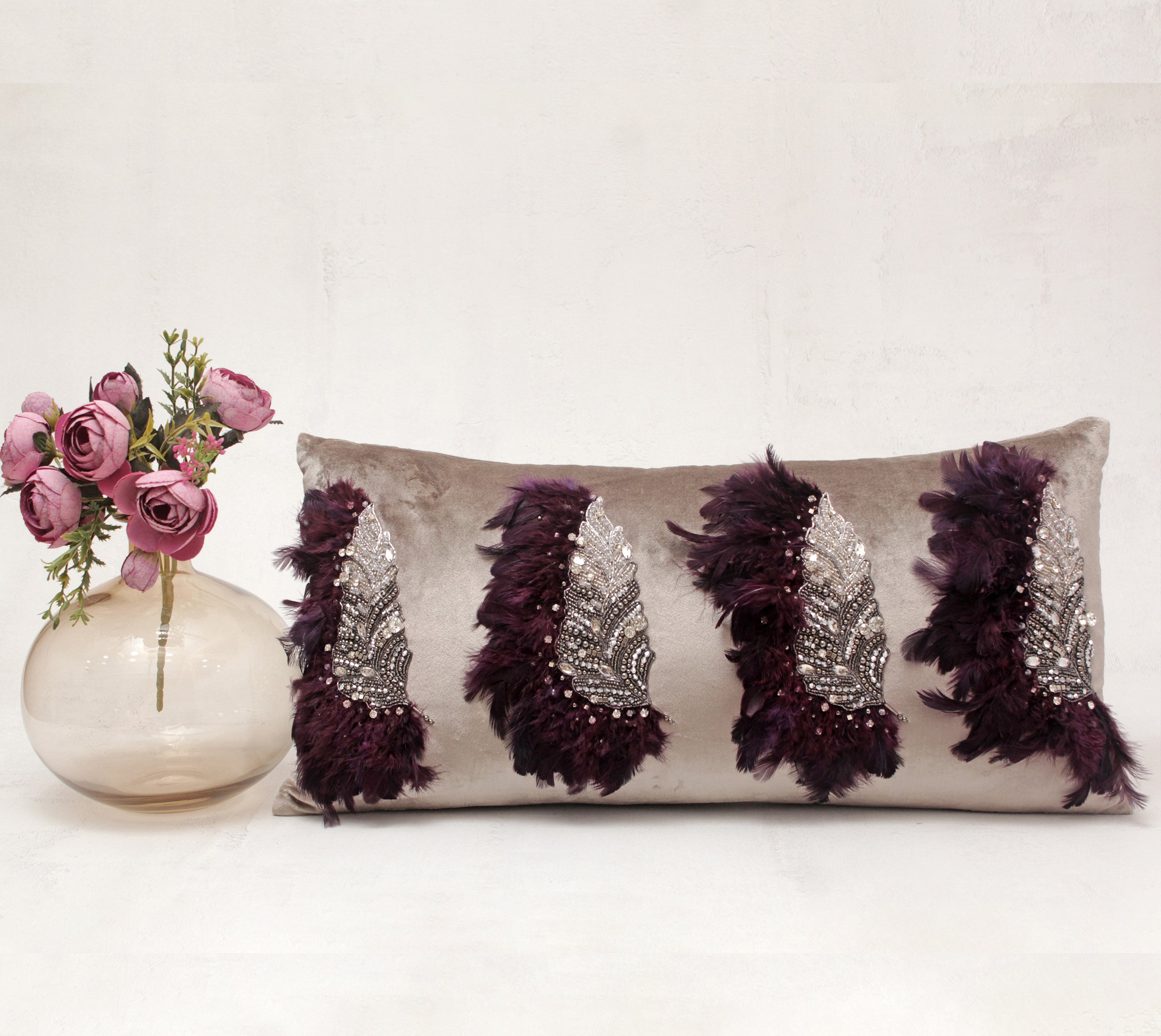 XENIA Taupe and Burgandy  Cushion Cover