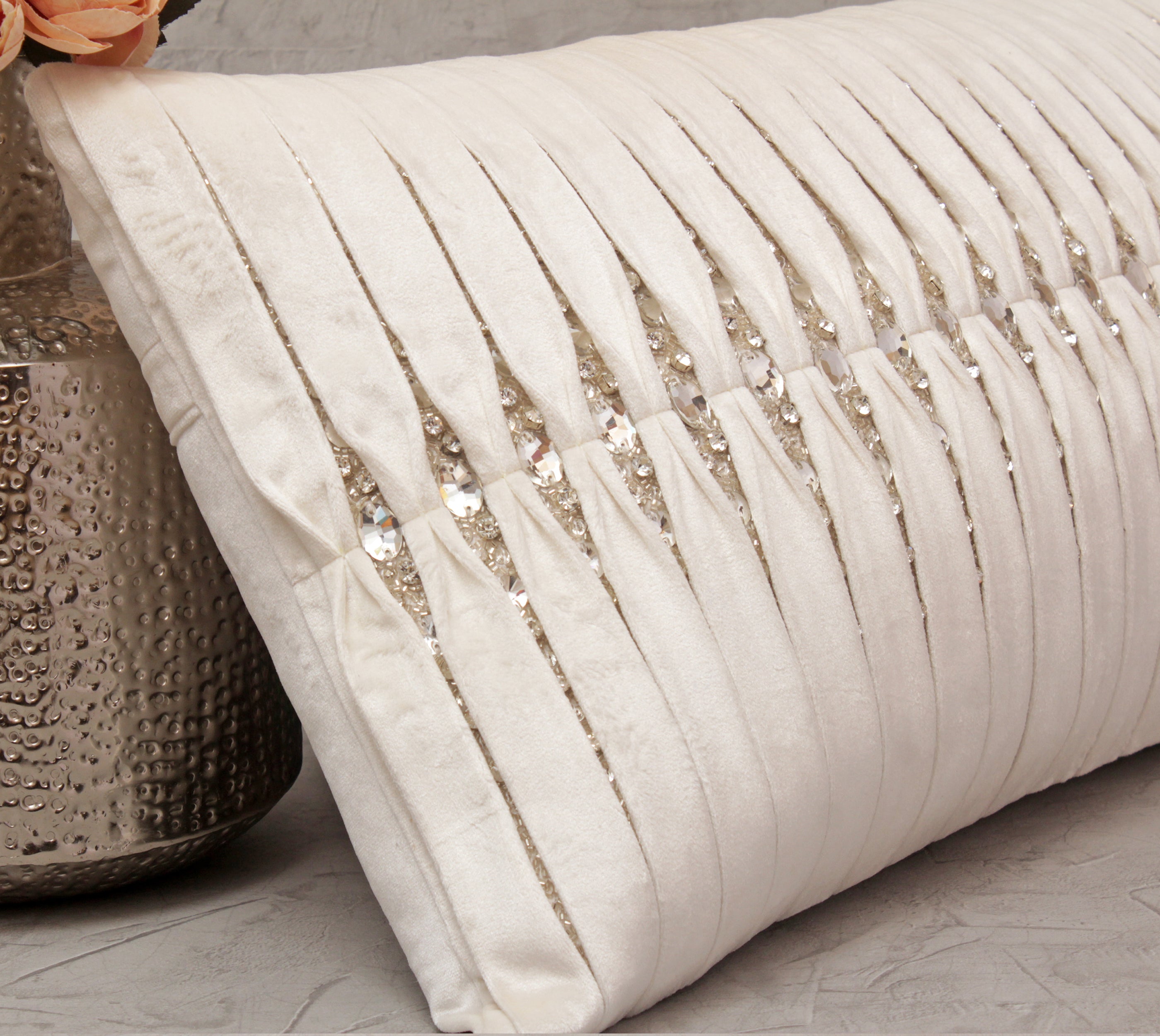 MIA Ivory Velvet Pleated Cushion Cover