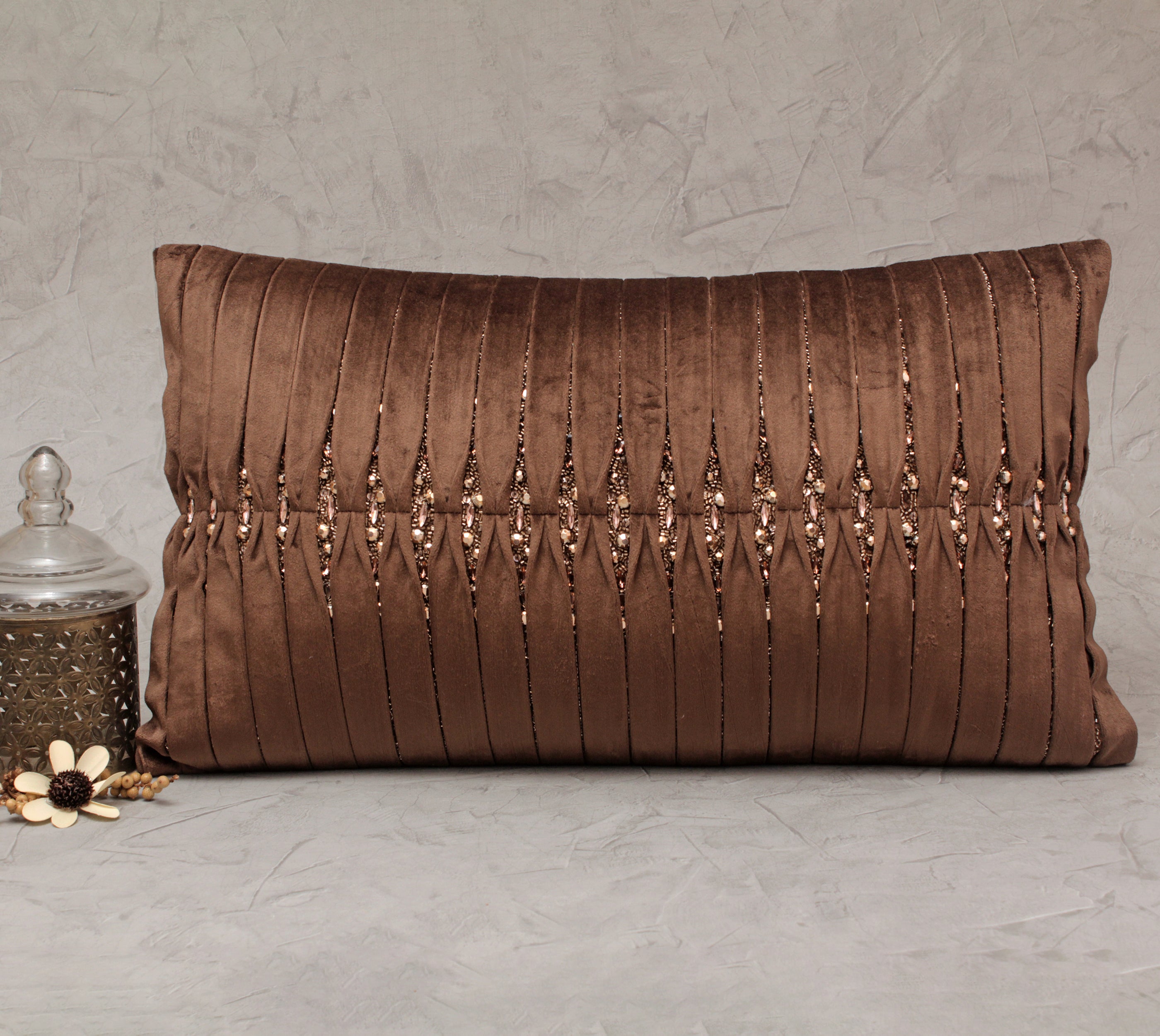 MIA Brown Velvet Pleated Cushion Cover