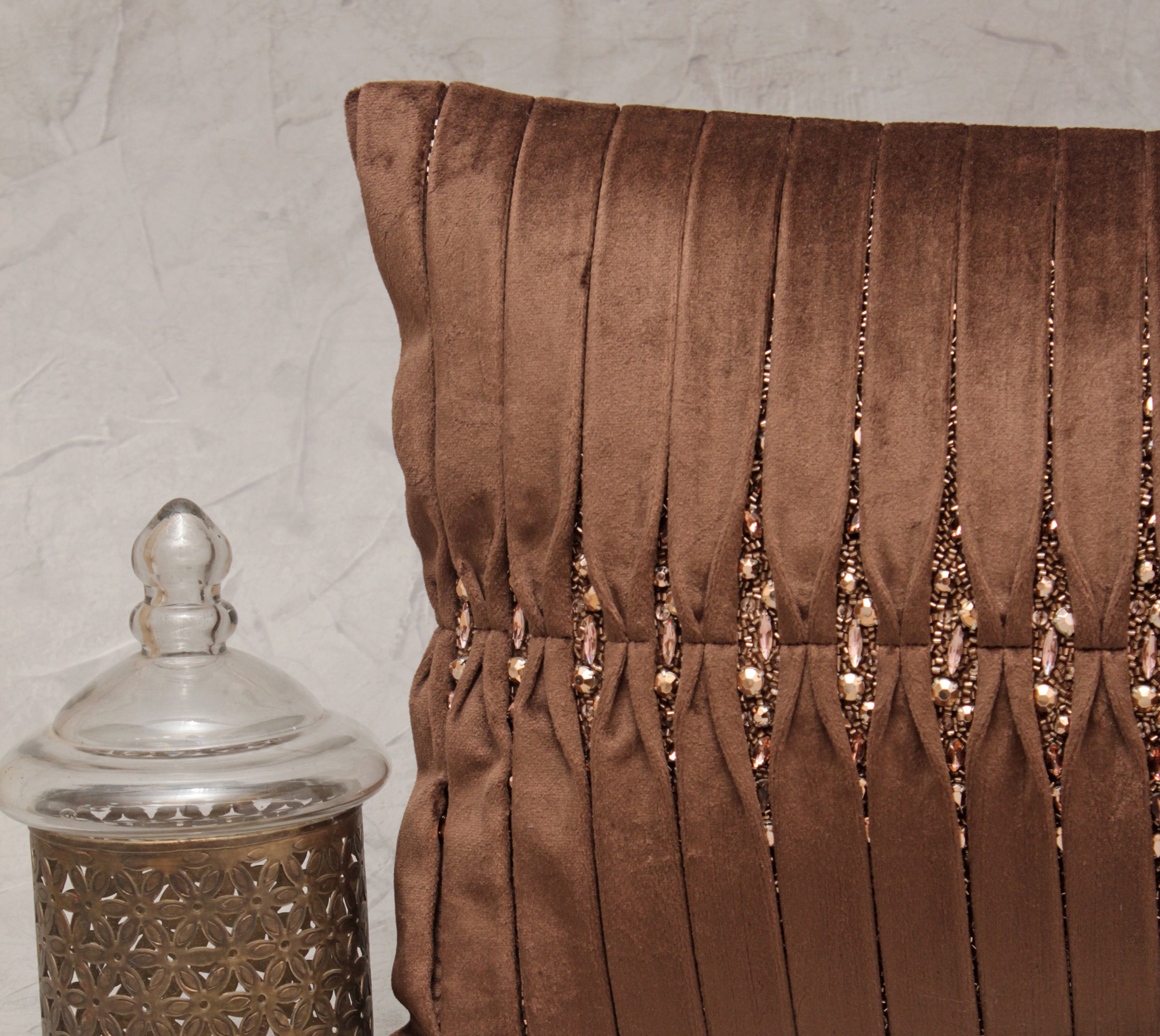 MIA Brown Velvet Pleated Cushion Cover
