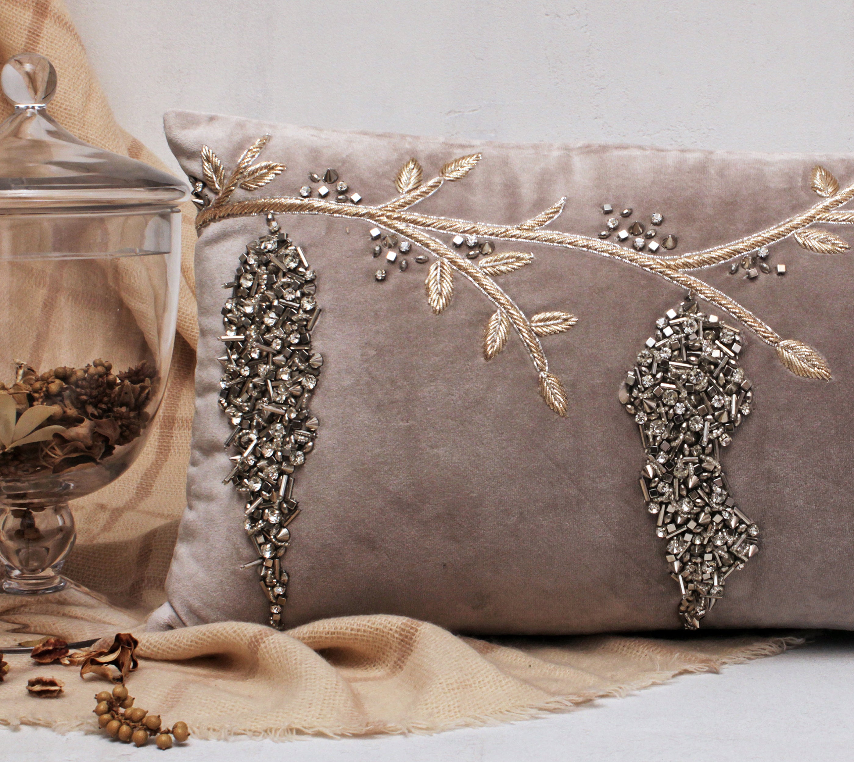 XENIA Grey Silver and Gold  Cushion Cover