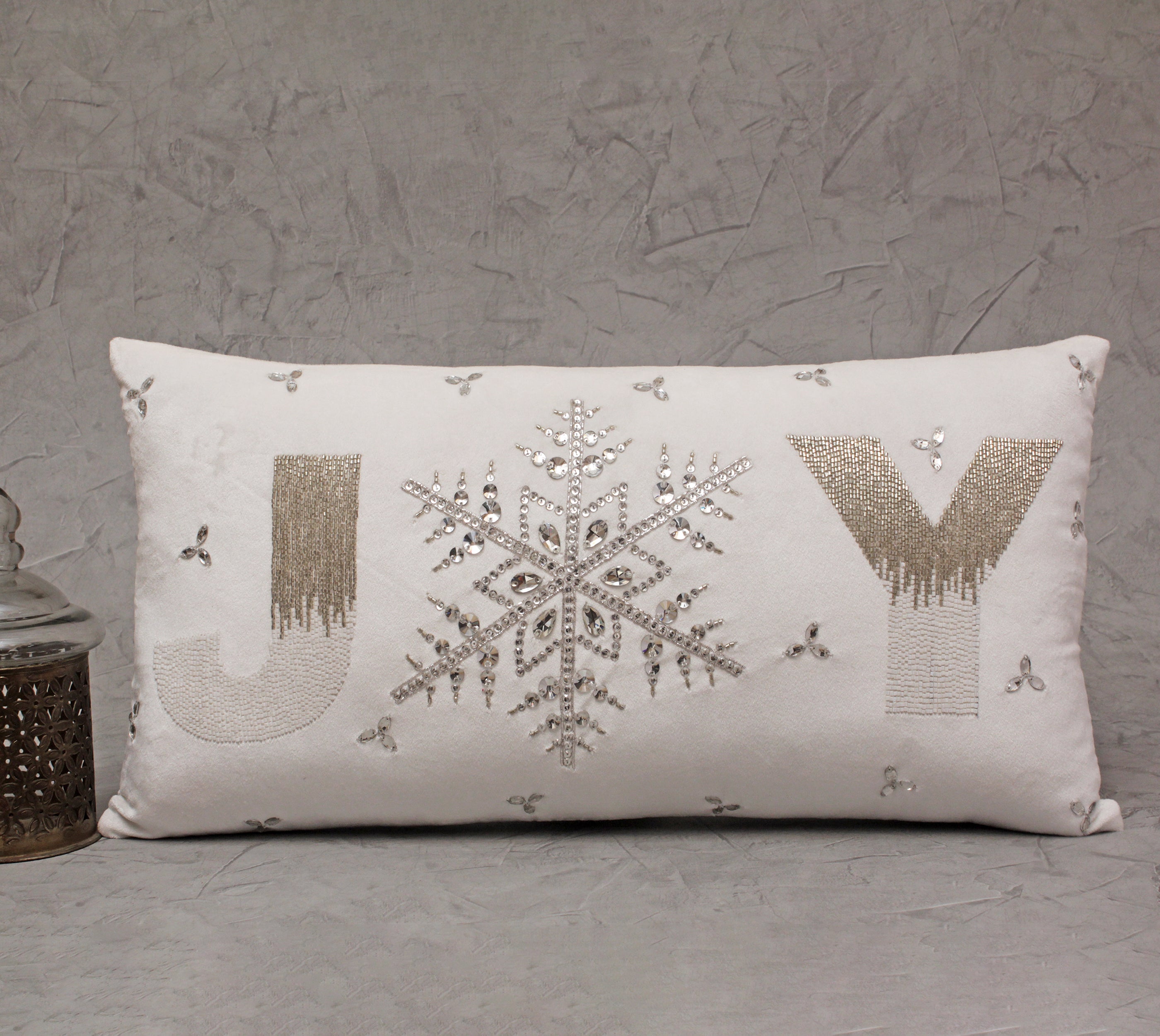 White and Silver JOY Cushion Cover