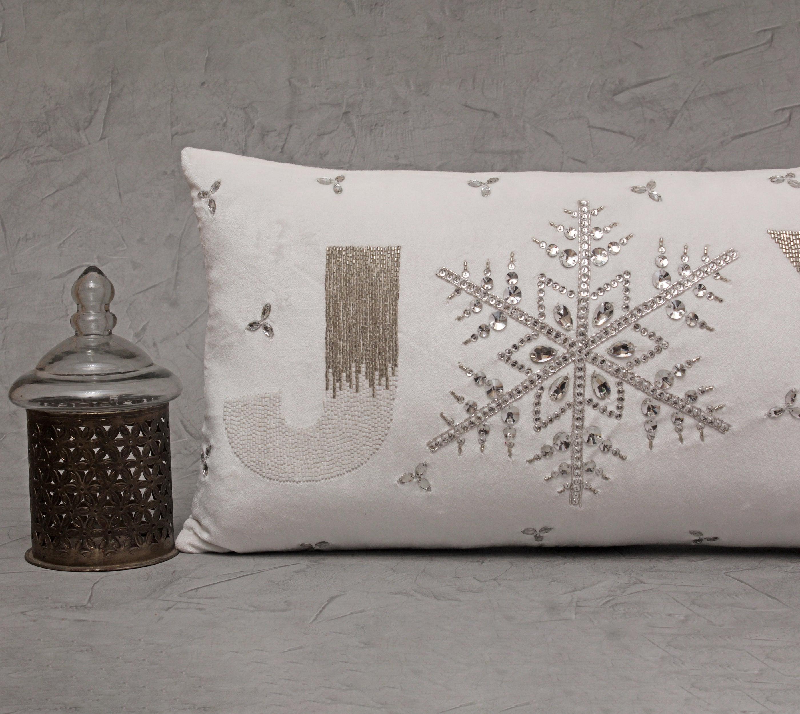 White and Silver JOY Cushion Cover