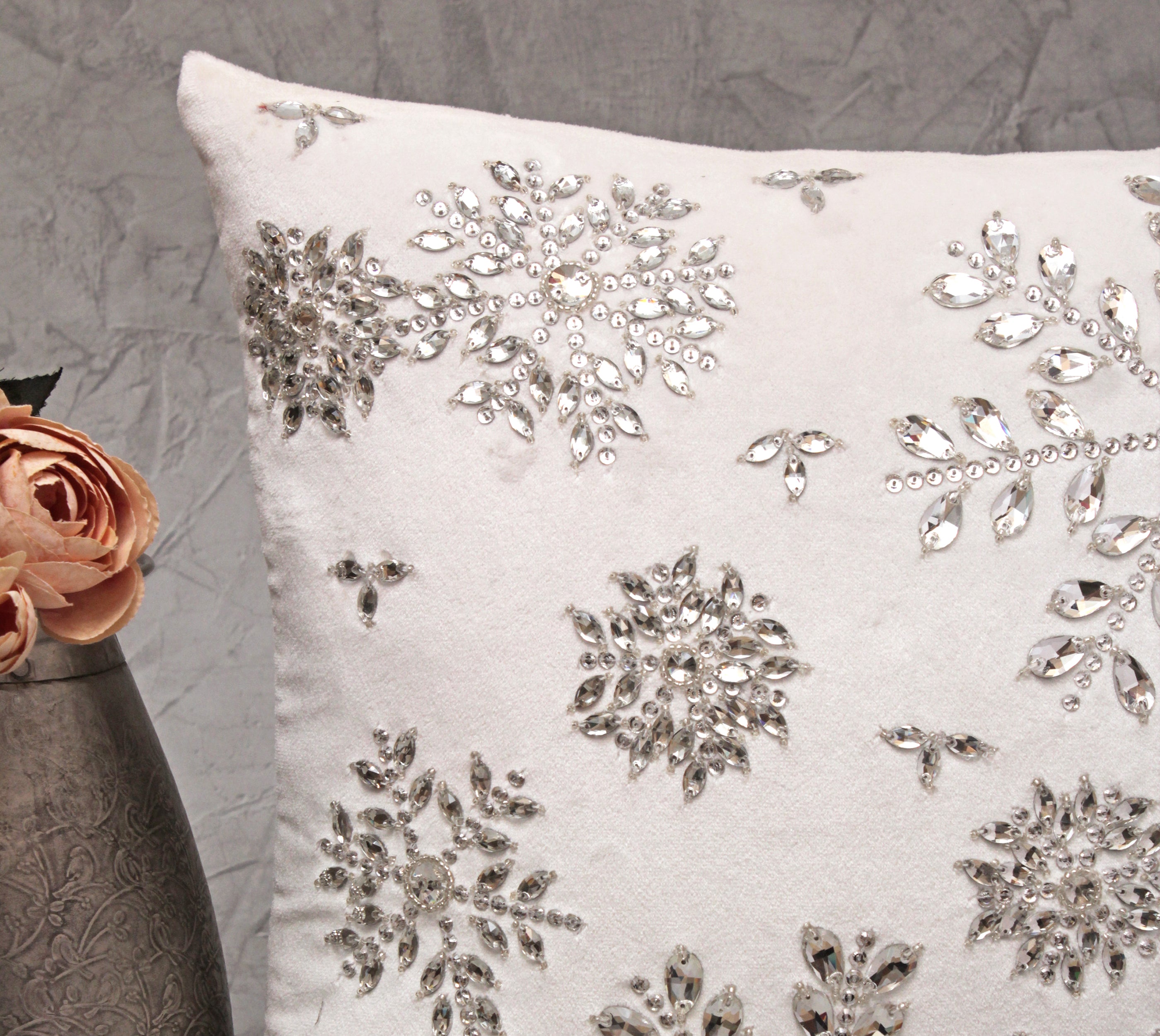 White and Silver Snowflake Cushion Cover
