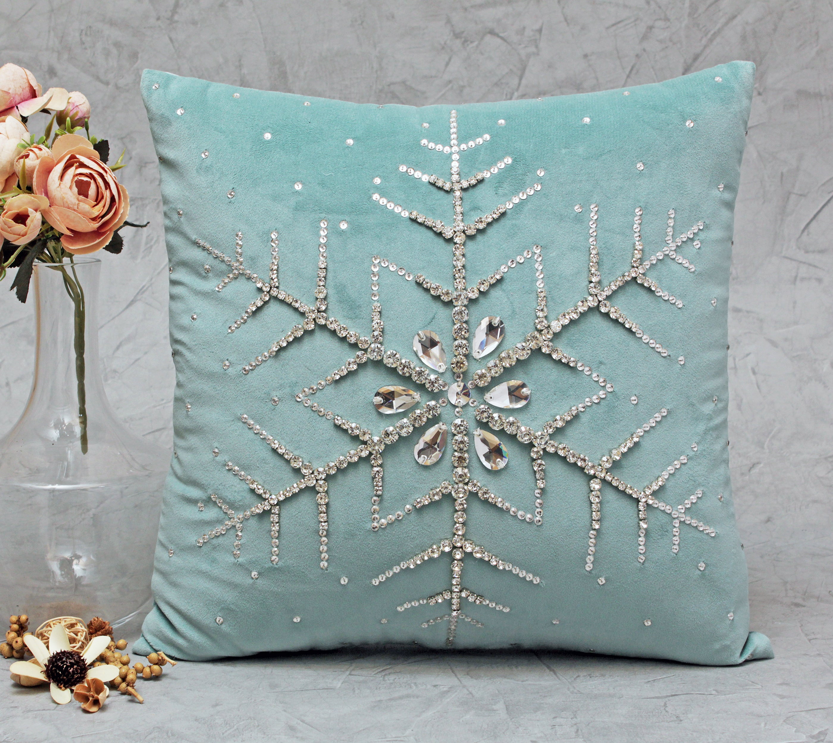 Light teal Snowflake Cushion Cover