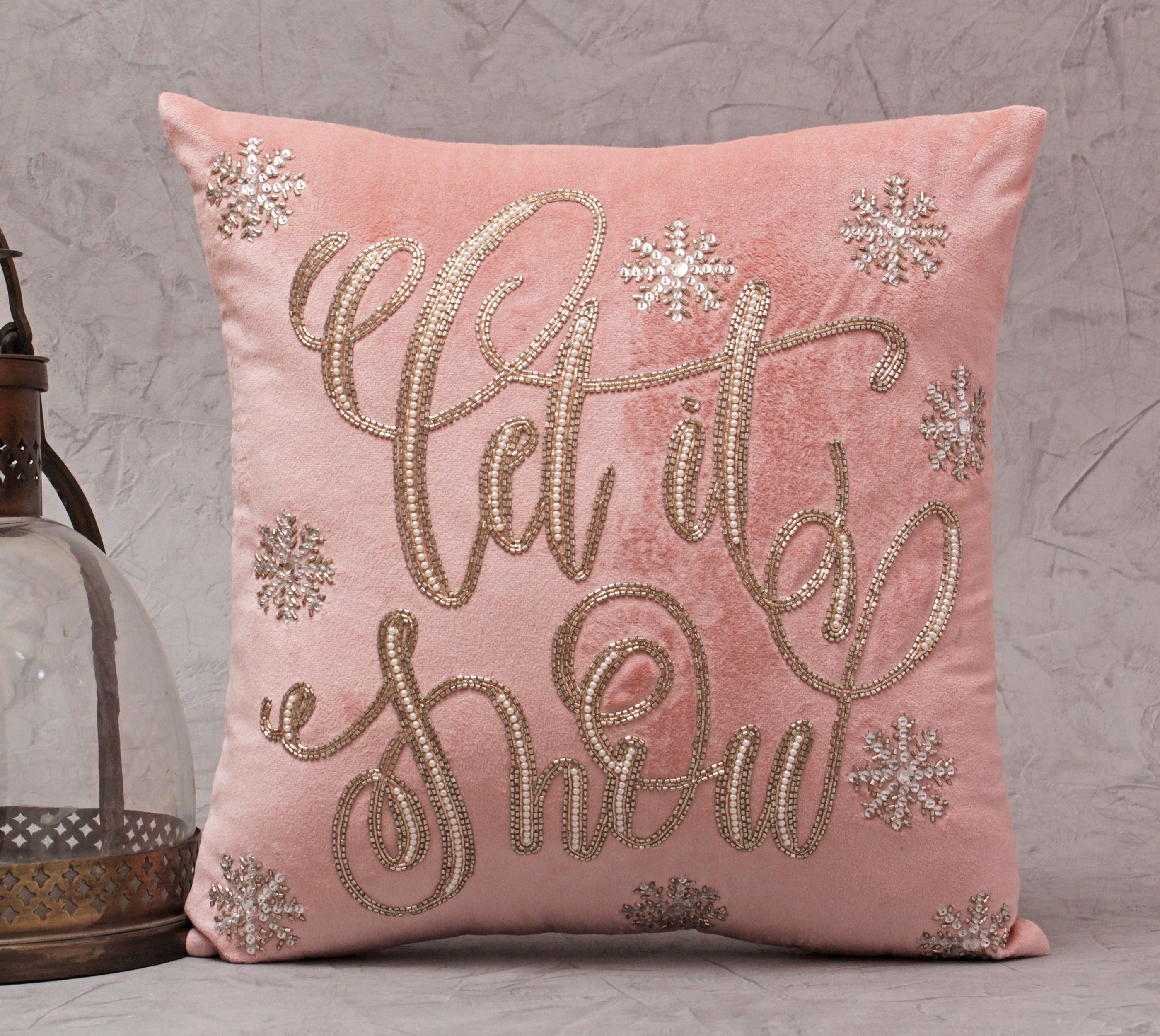 Pink and Gold LET IT SNOW  Cushion Cover