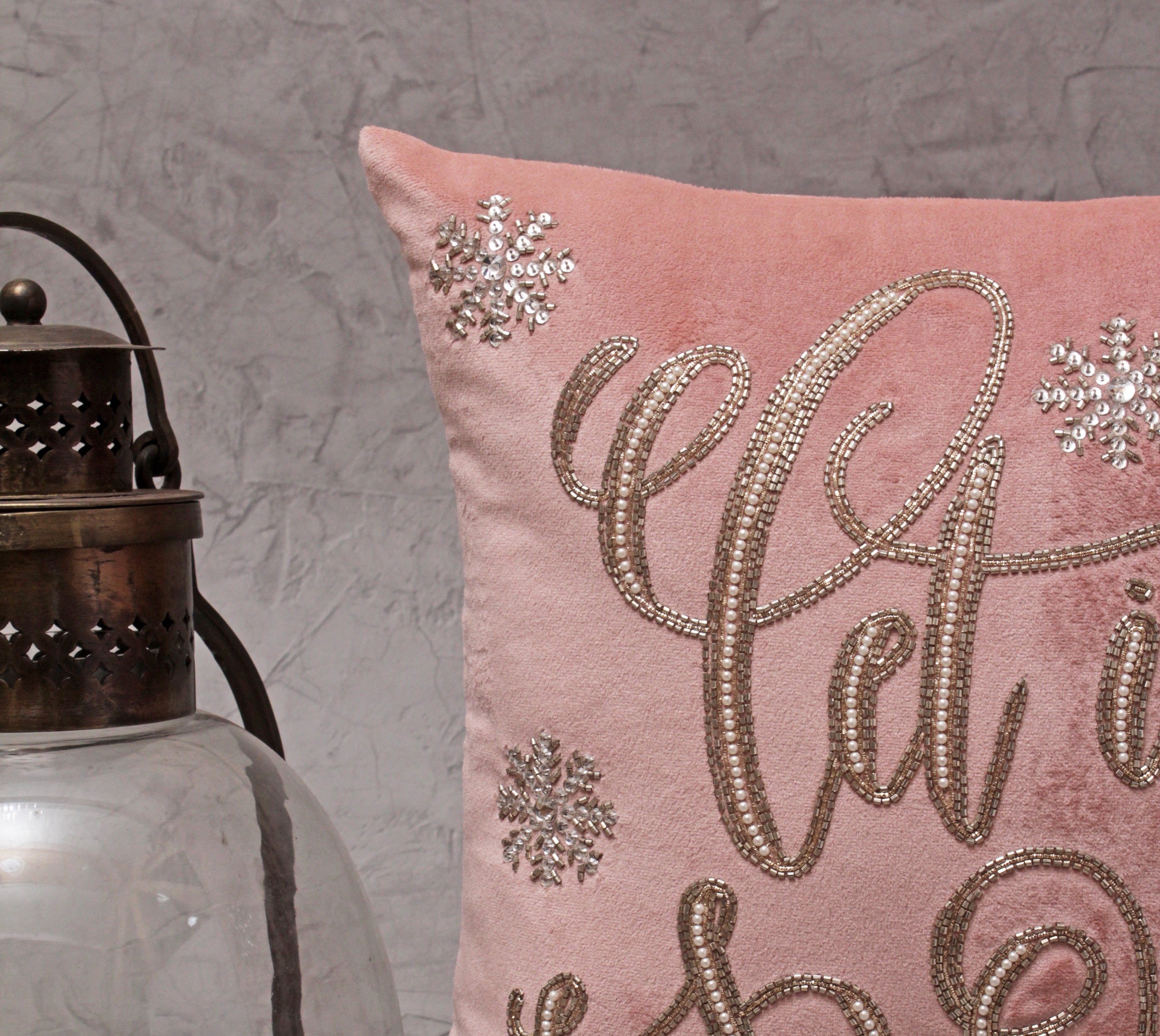 Pink and Gold LET IT SNOW  Cushion Cover