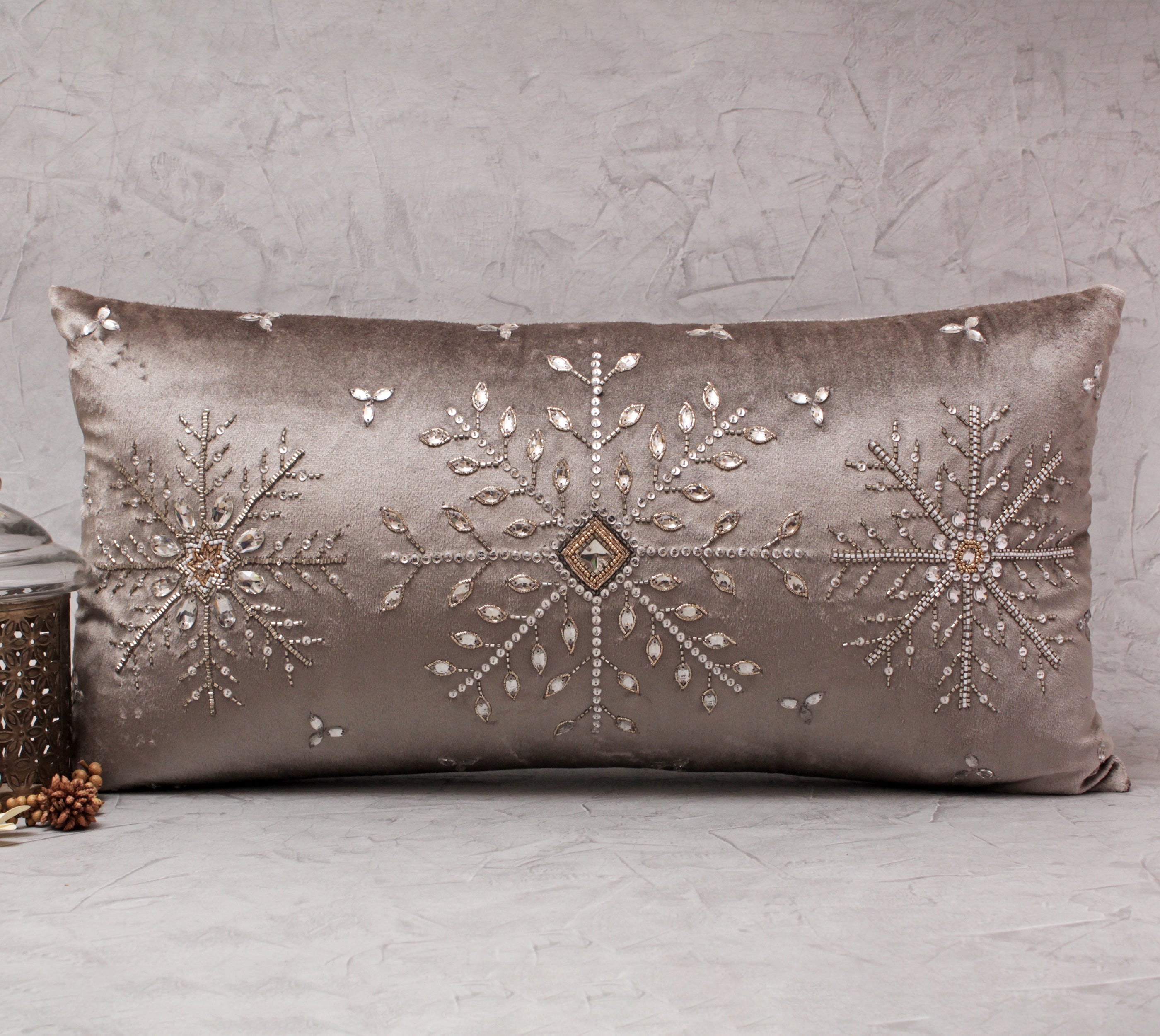 Grey and Silver Snowflake Cushion Cover
