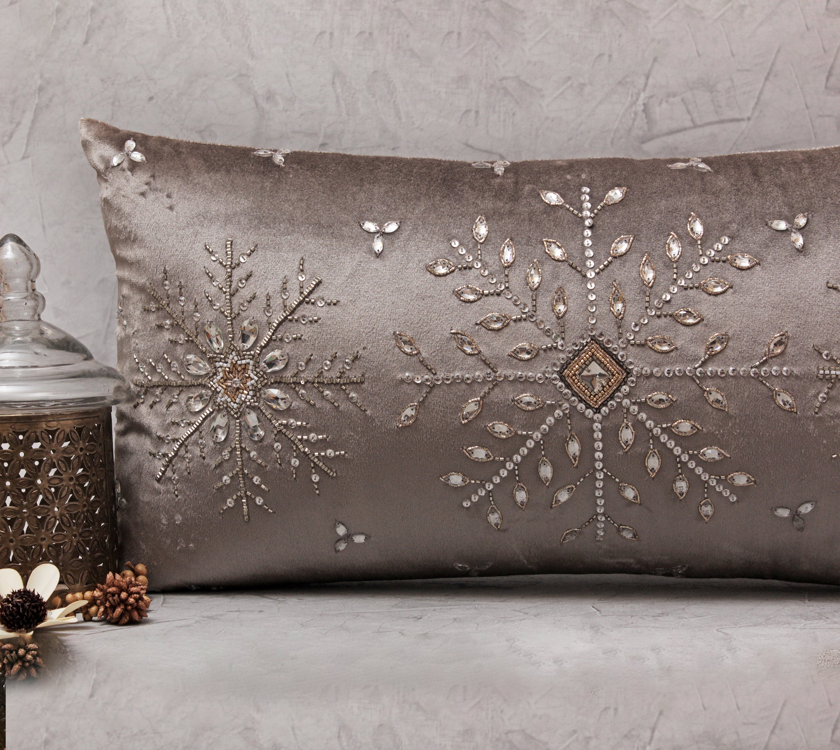 Grey and Silver Snowflake Cushion Cover