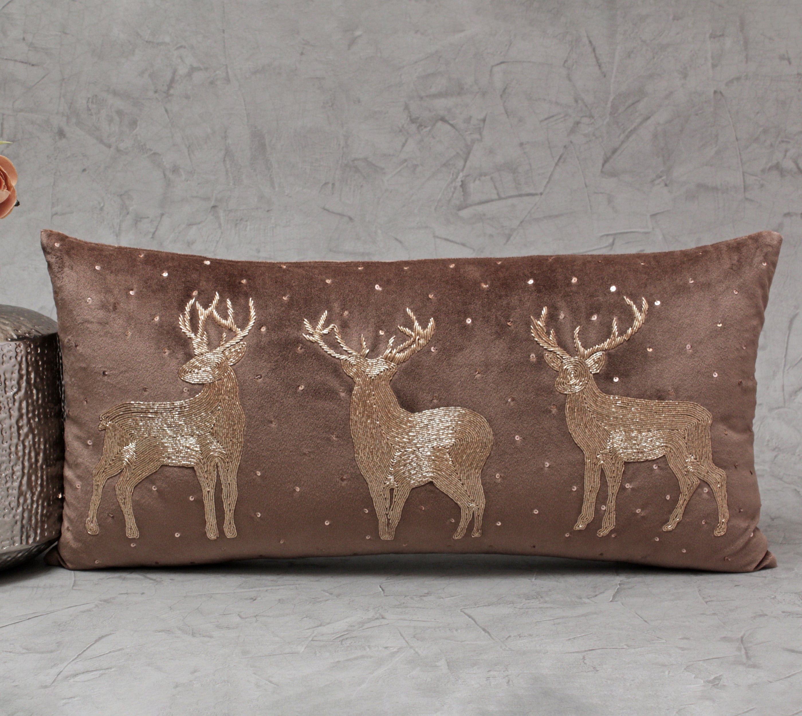 Taupe and Gold Deer Cushion Cover