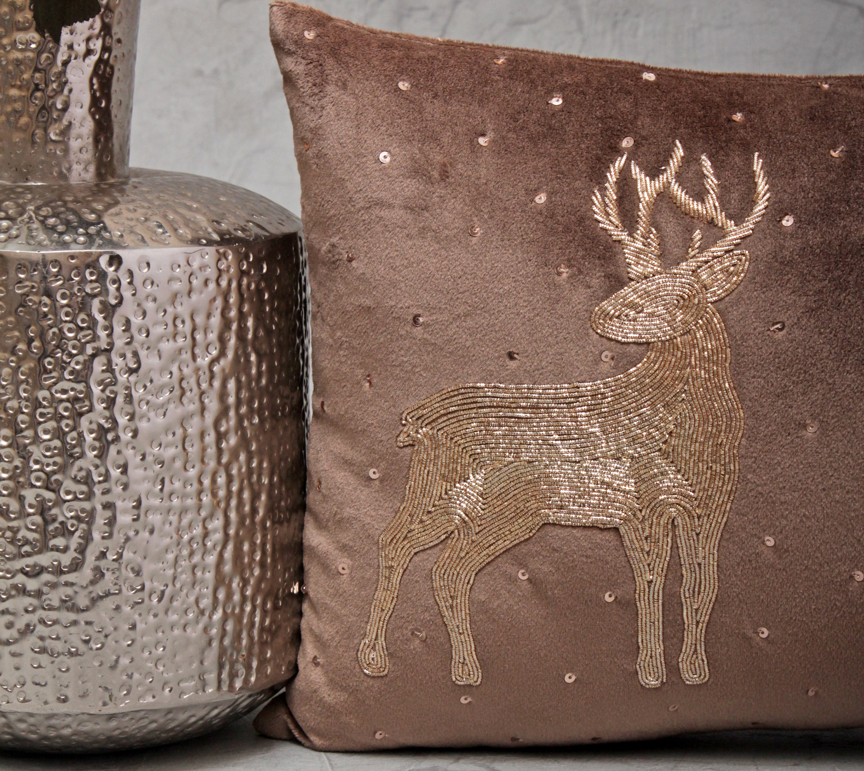 Taupe and Gold Deer Cushion Cover