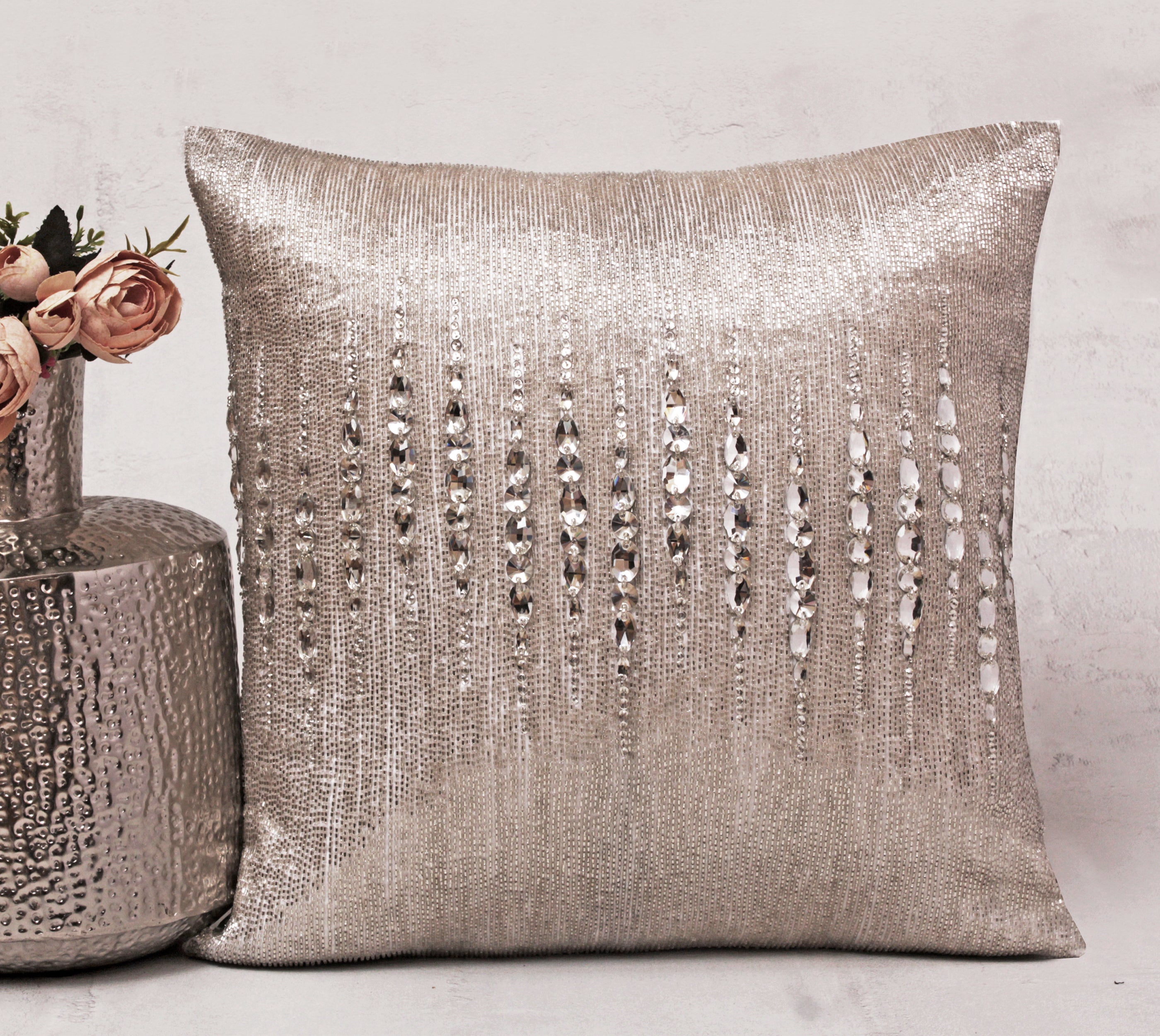 FORTUNE White and Silver Bling Cushion Cover