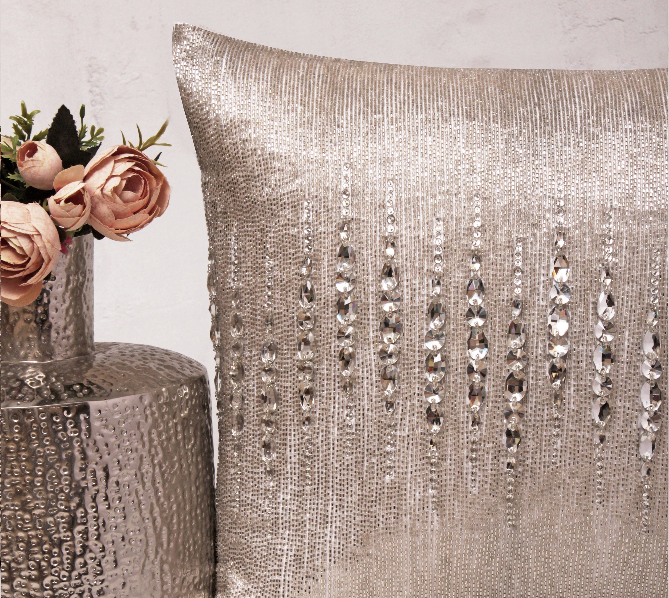 FORTUNE White and Silver Bling Cushion Cover