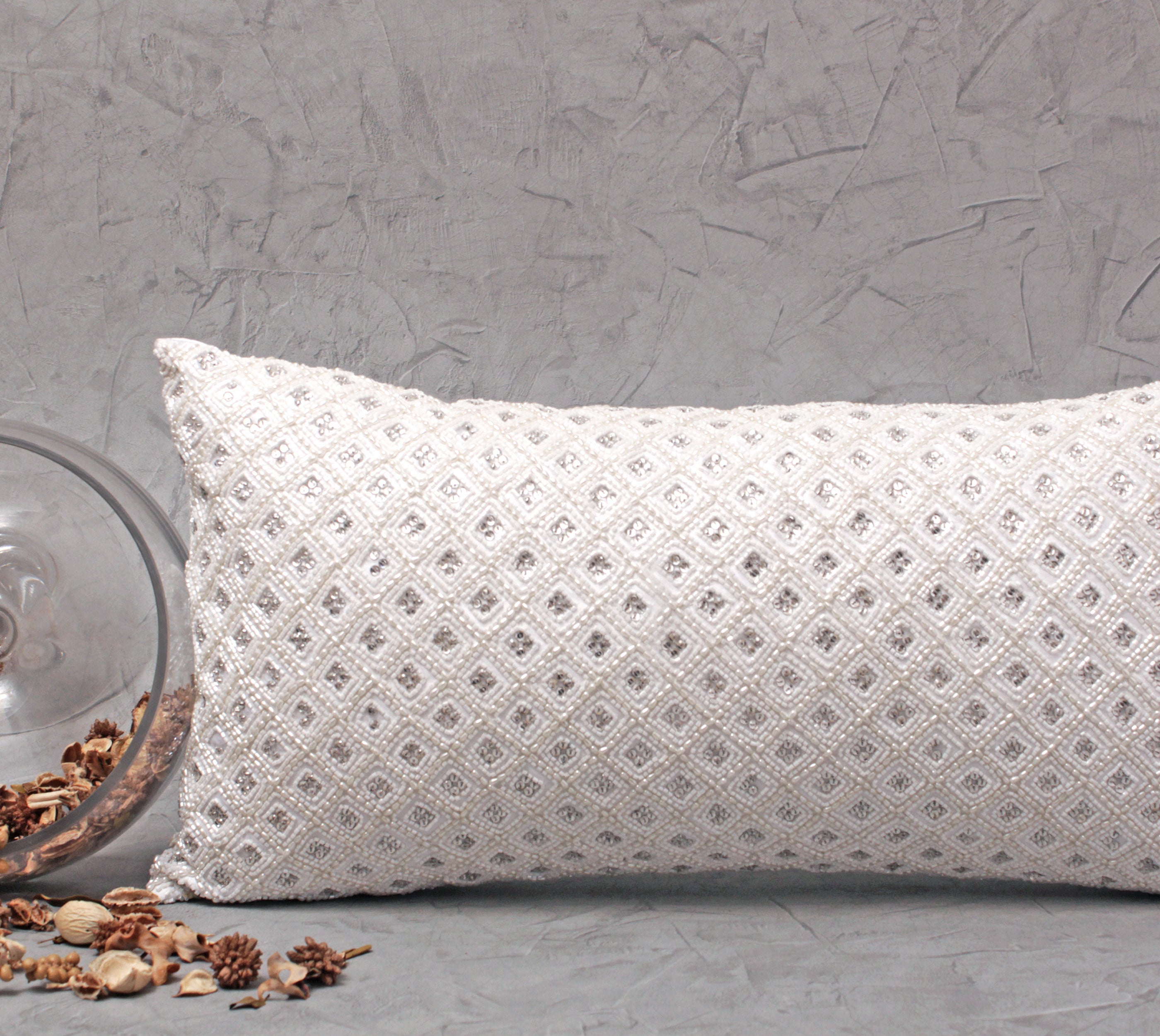 LILIANE White and Silver Bling  Cushion Cover