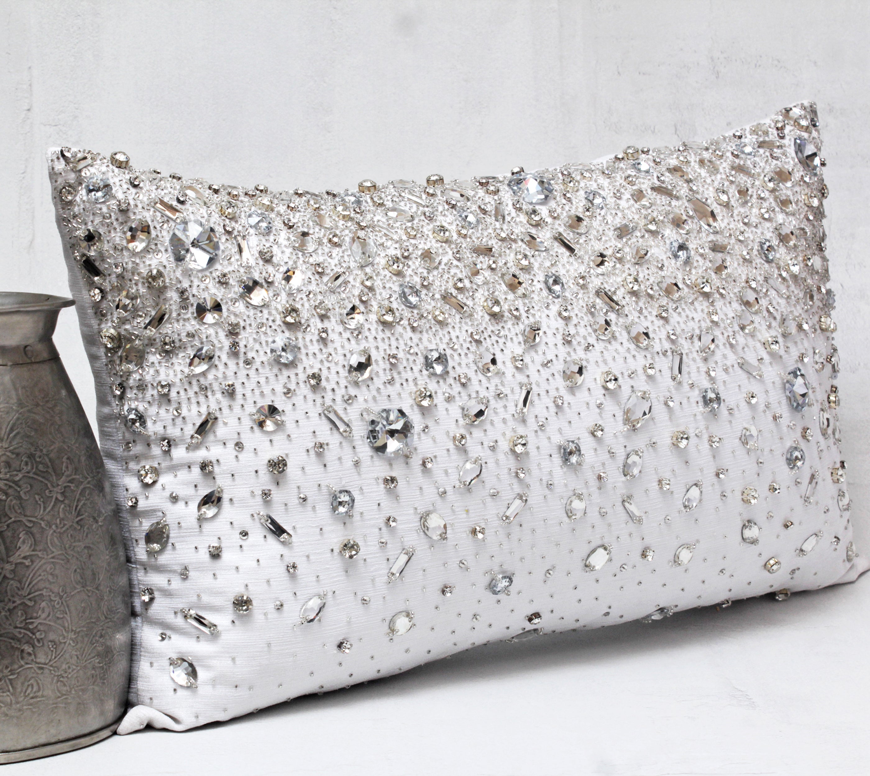 FORTUNE White and Silver Bling Cushion Cover