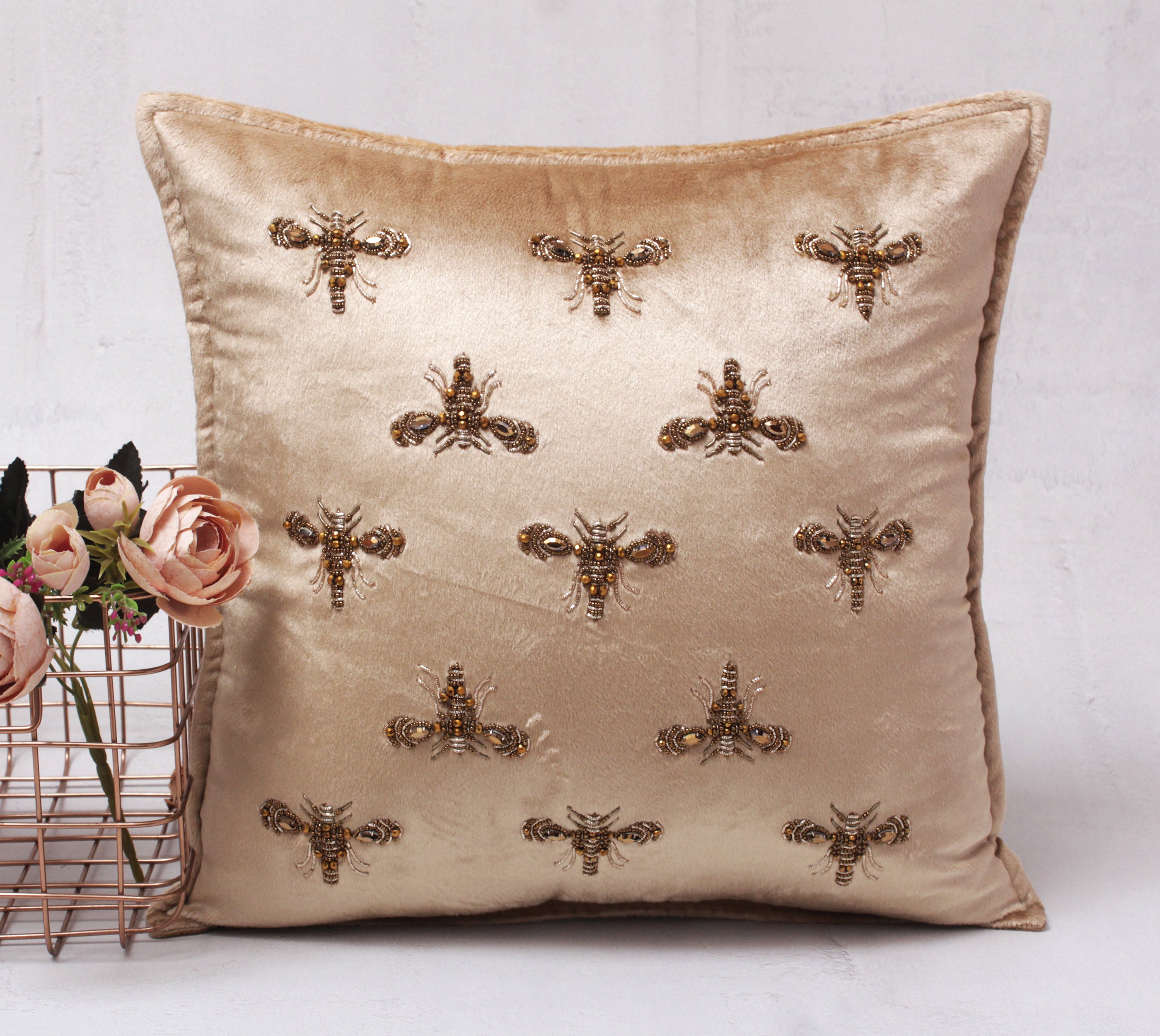 GRACE Gold and Antique gold Bee  Cushion Cover