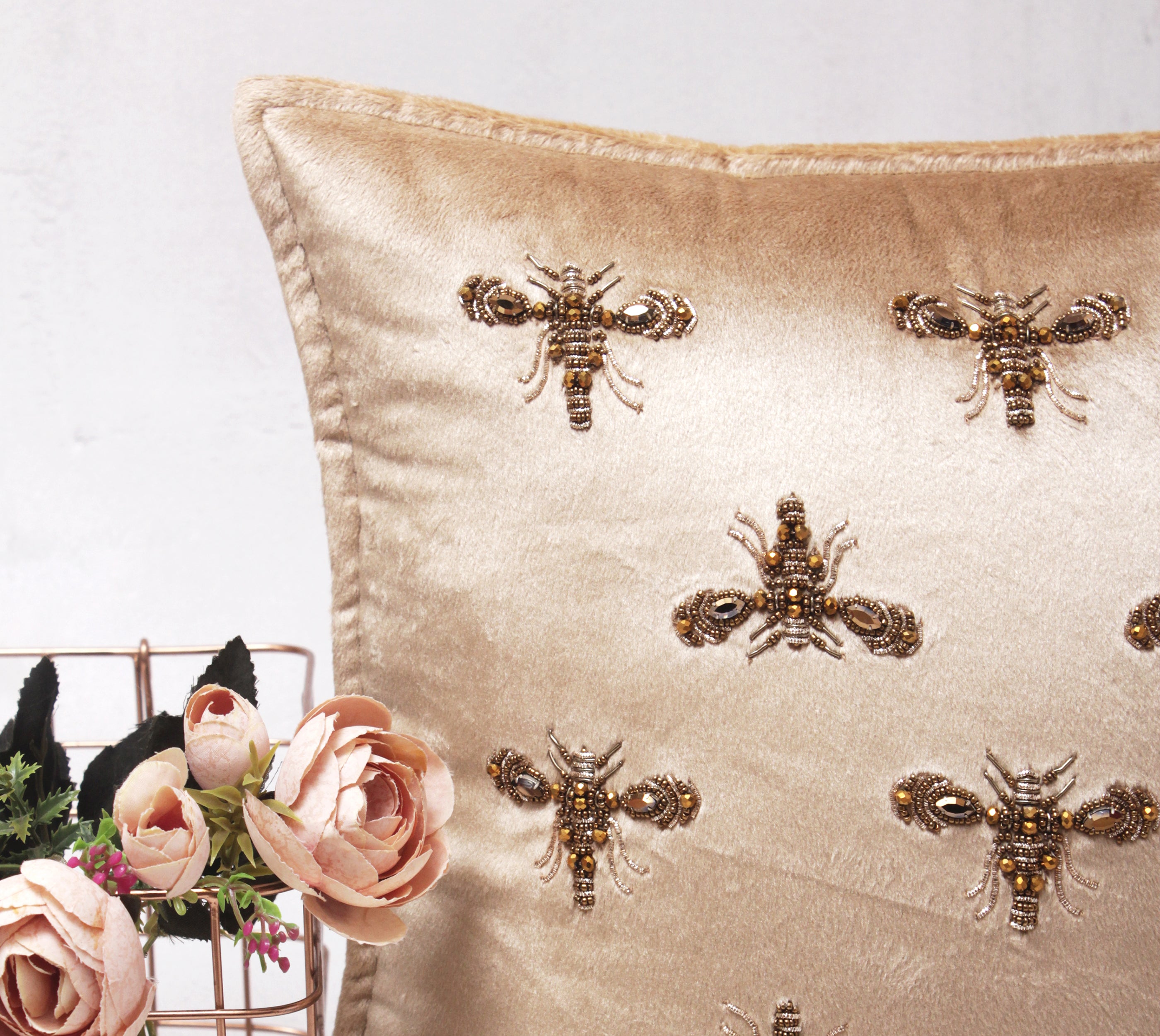 GRACE Gold and Antique gold Bee  Cushion Cover