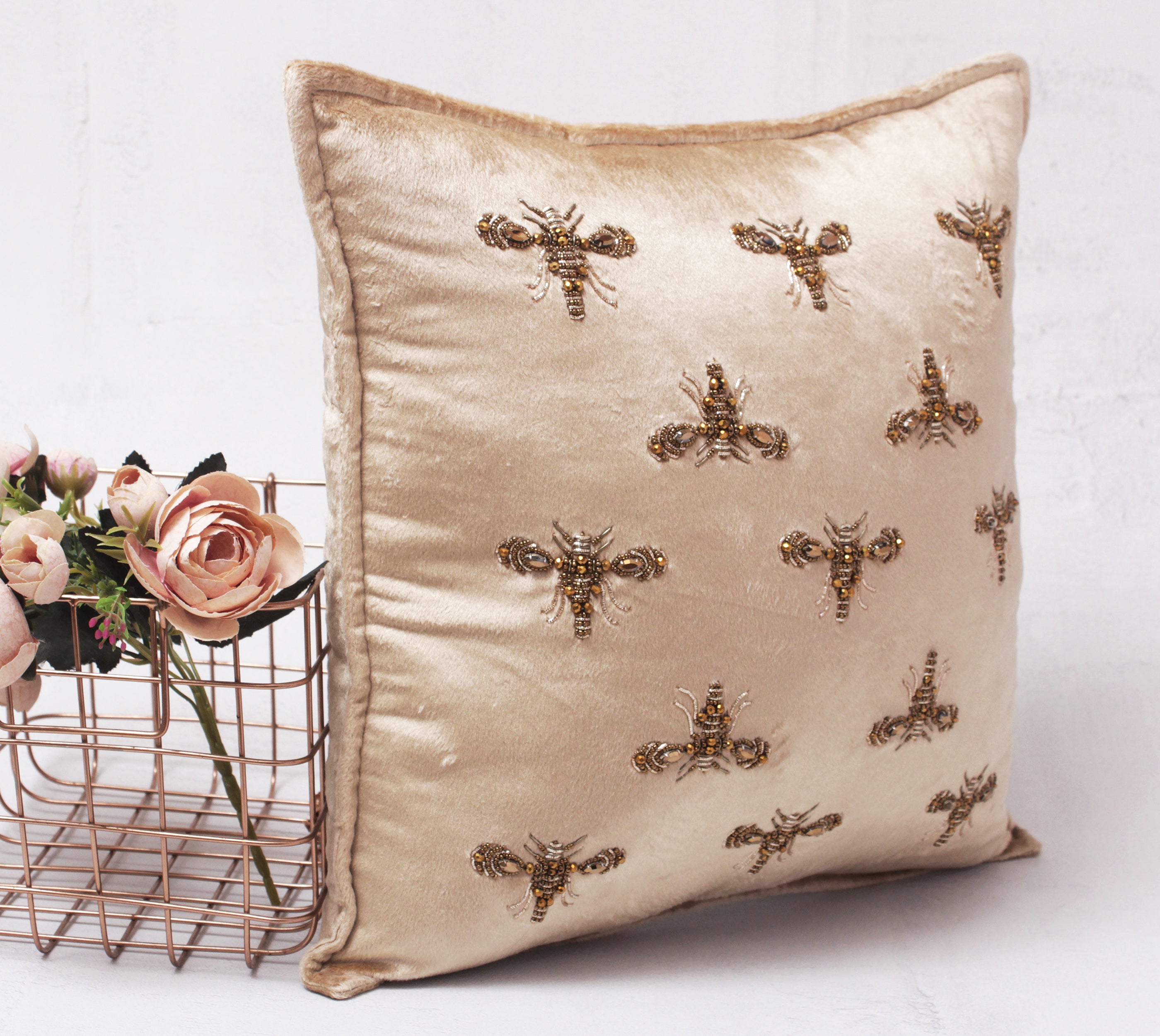 GRACE Gold and Antique gold Bee  Cushion Cover