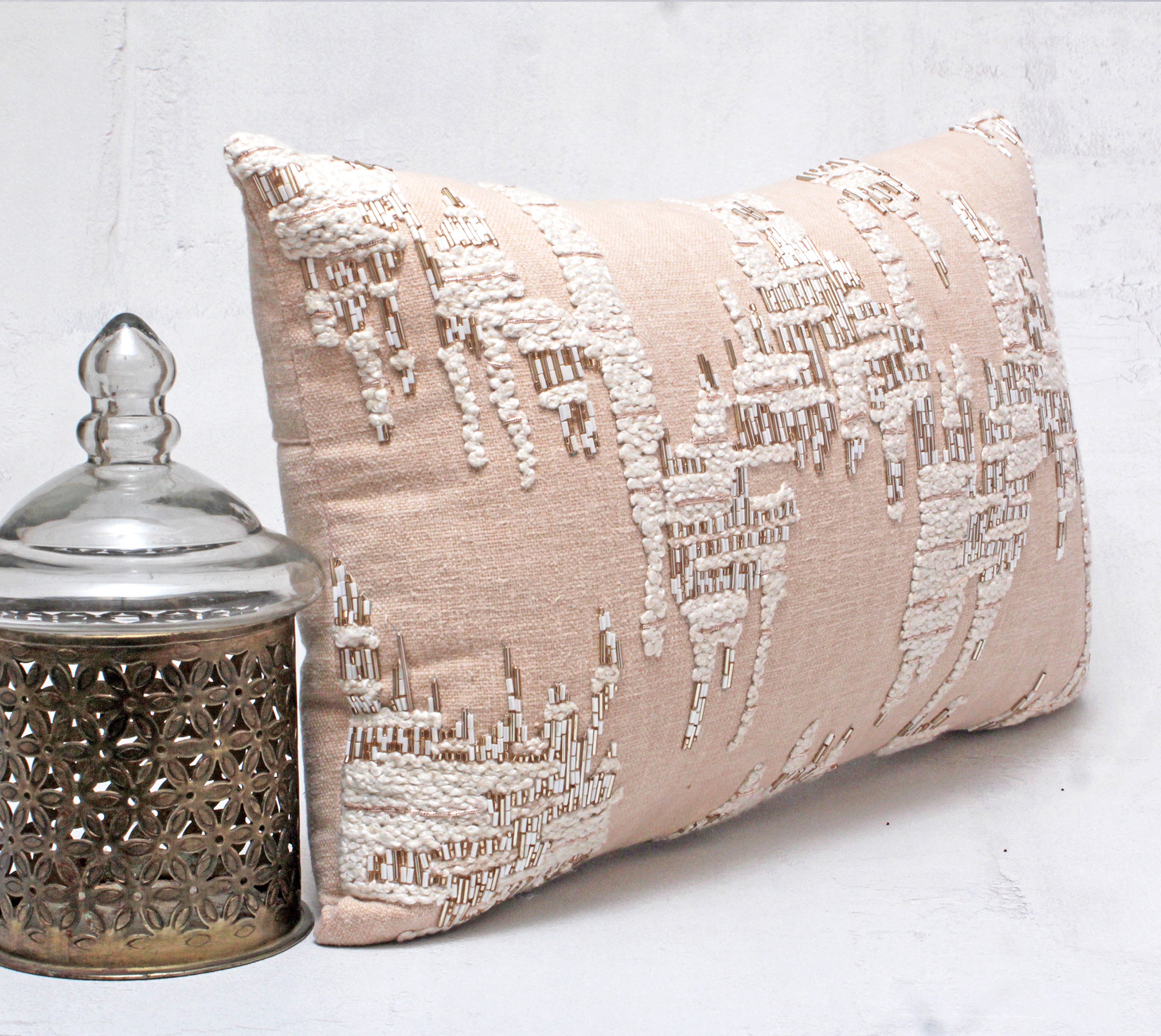 XENIA Peach Offwhite and Rosegold  Cushion Cover