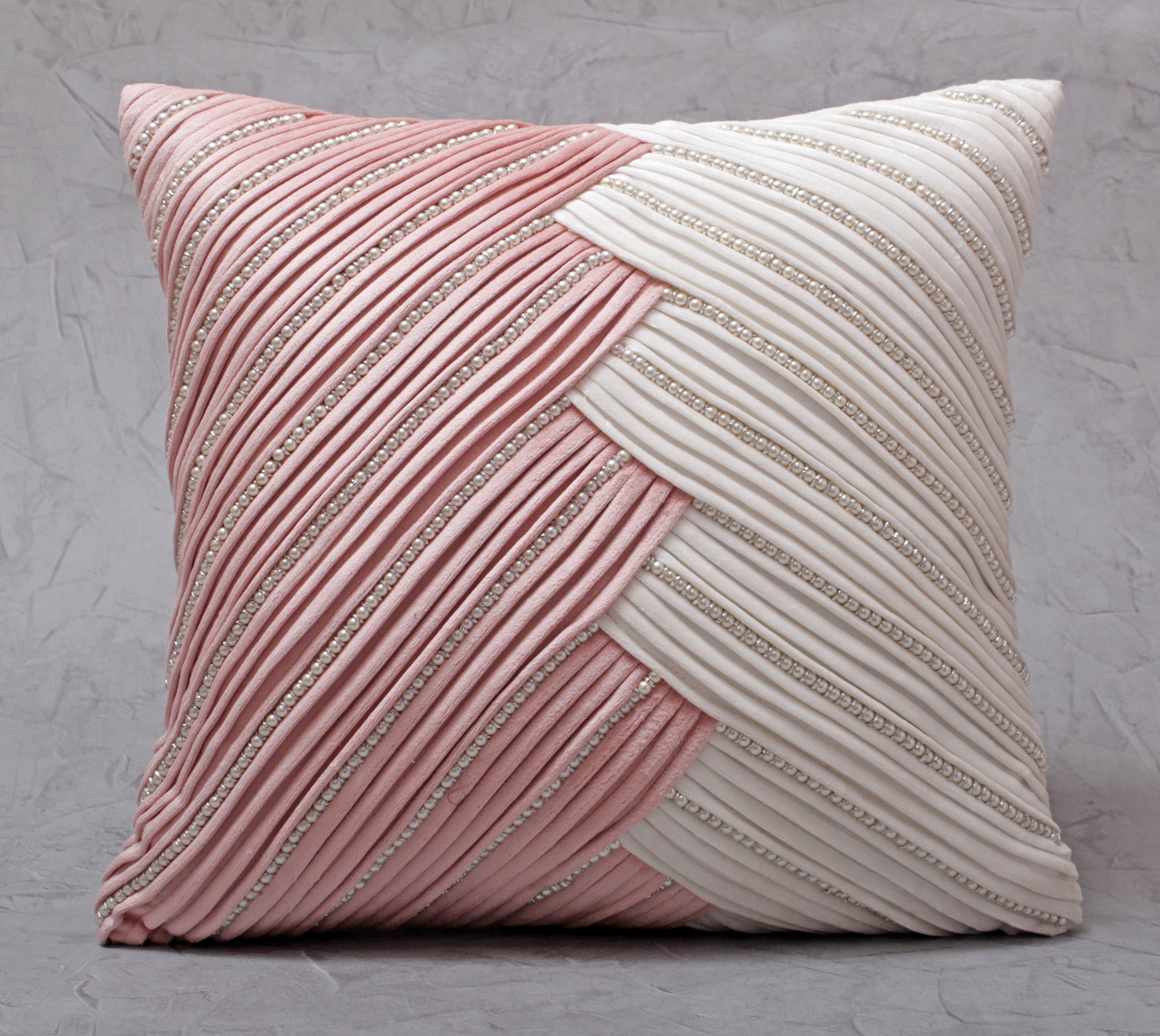 BEVEL Pink and White Pleated Cushion Cover