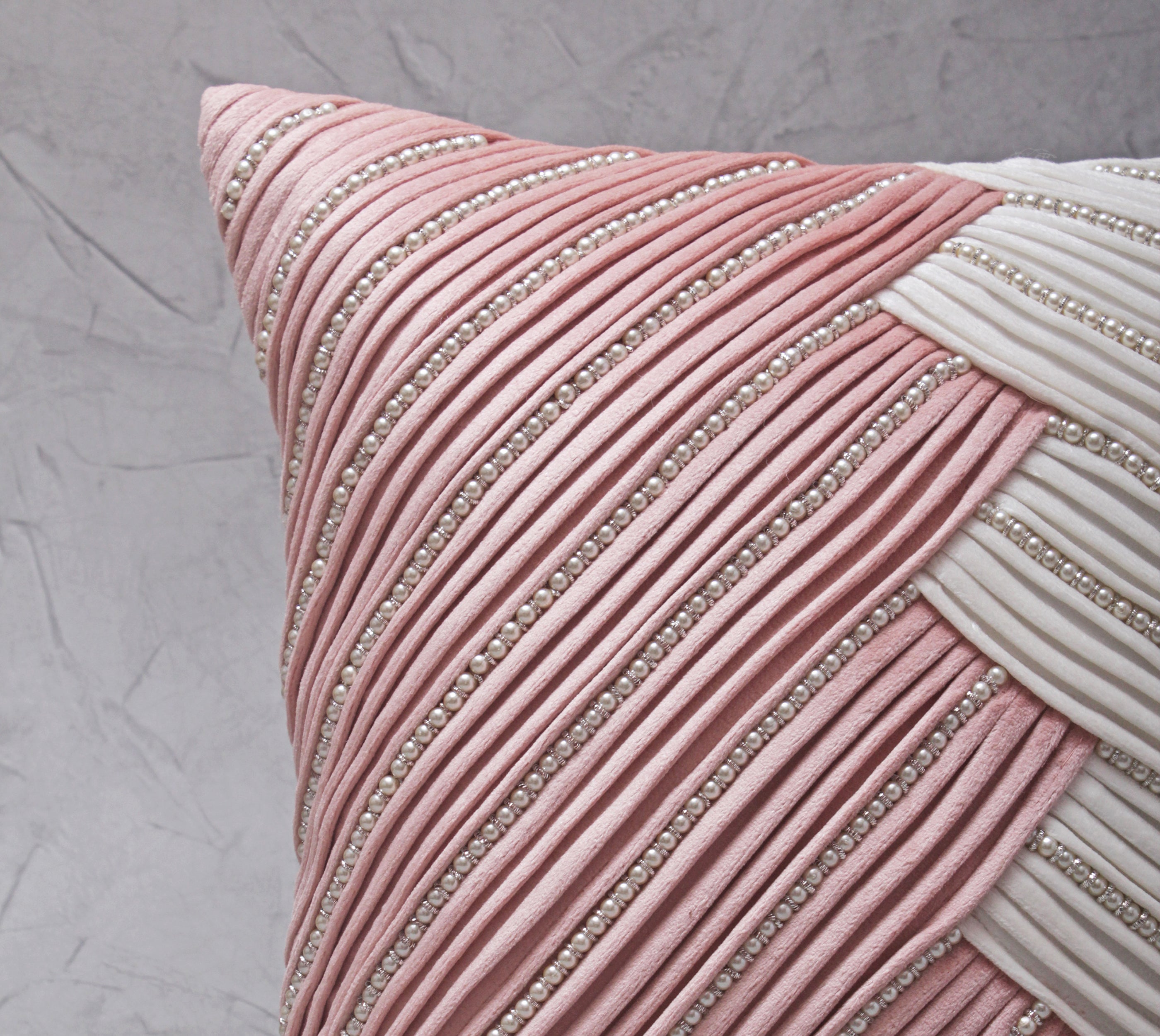 BEVEL Pink and White Pleated Cushion Cover
