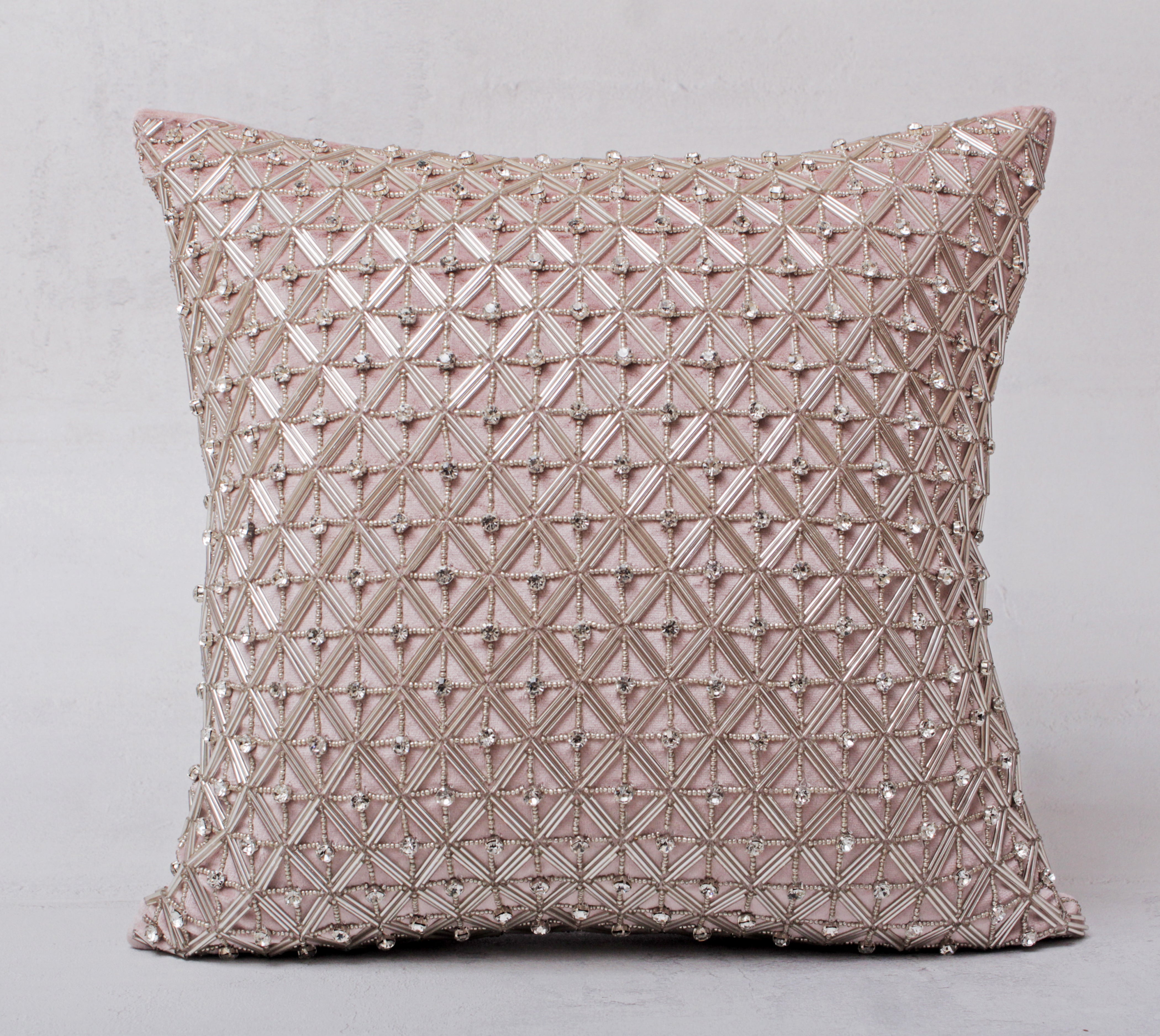 SOFIA Pink and Silver Bling Beaded Cushion Cover