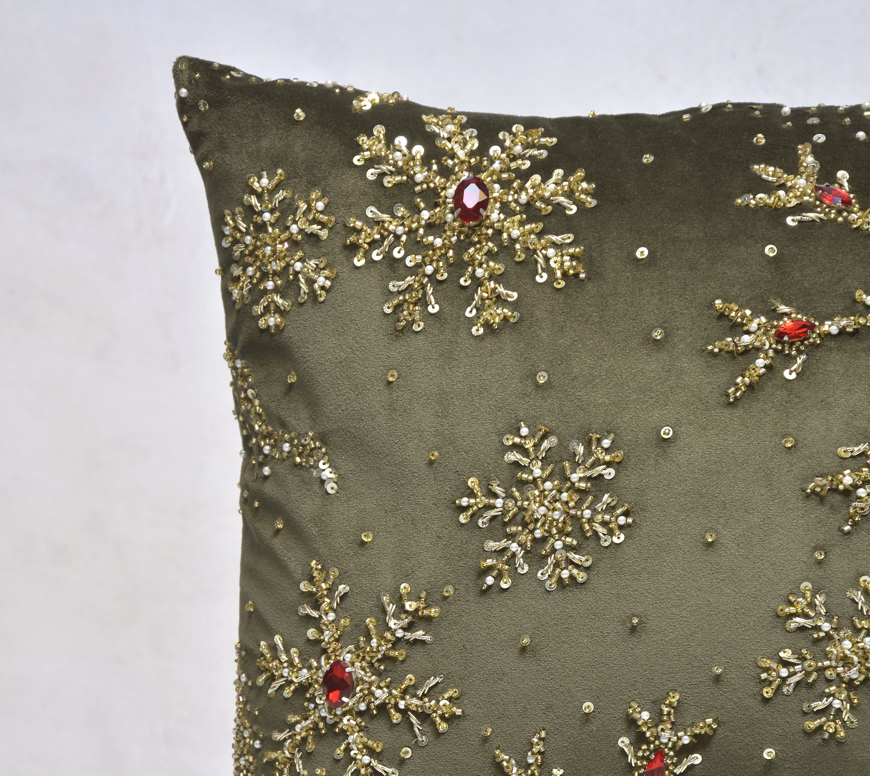 Green and Gold Snowflake Cushion Cover