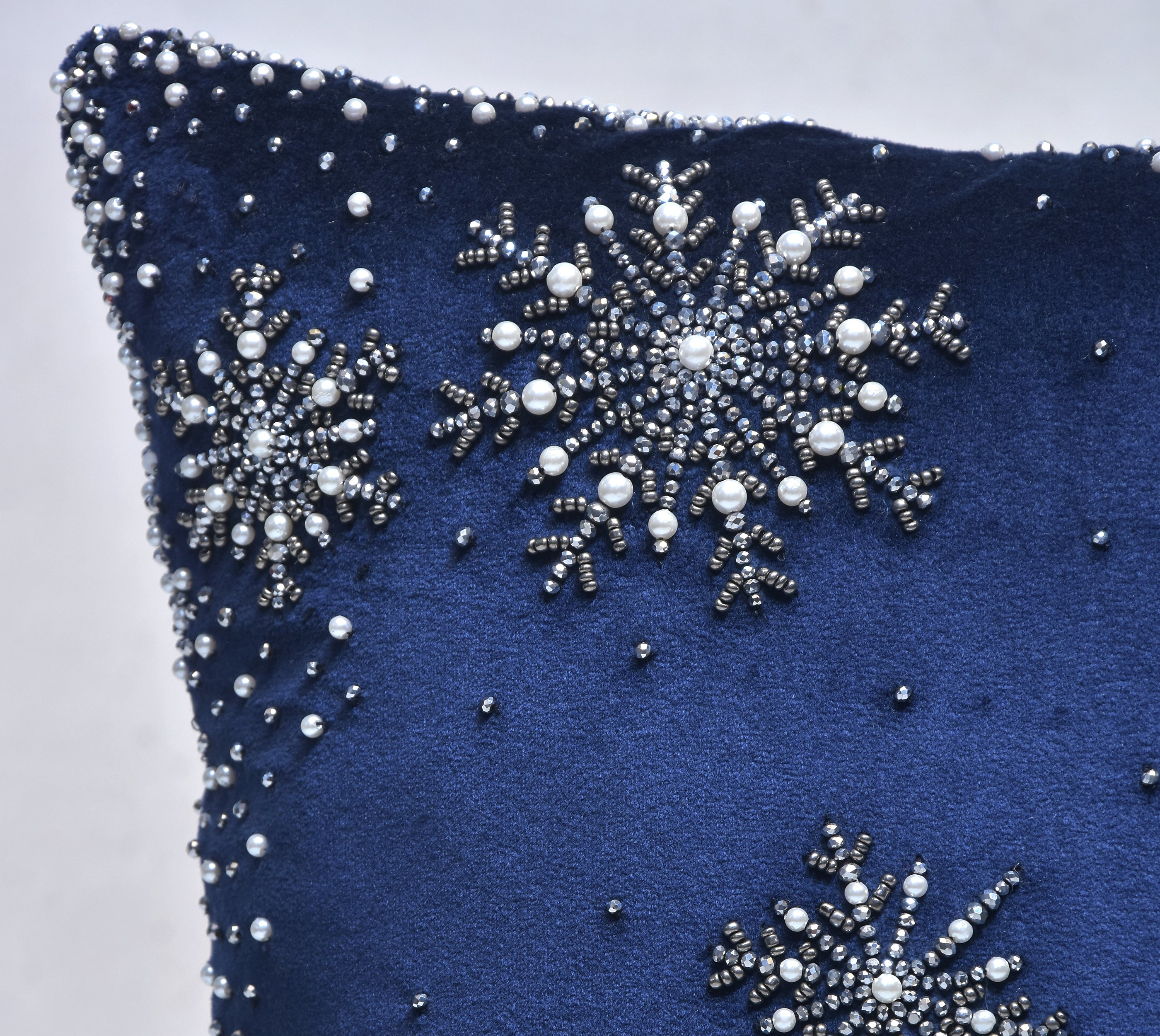 Navy Blue and Grey Snowflake Cushion Cover